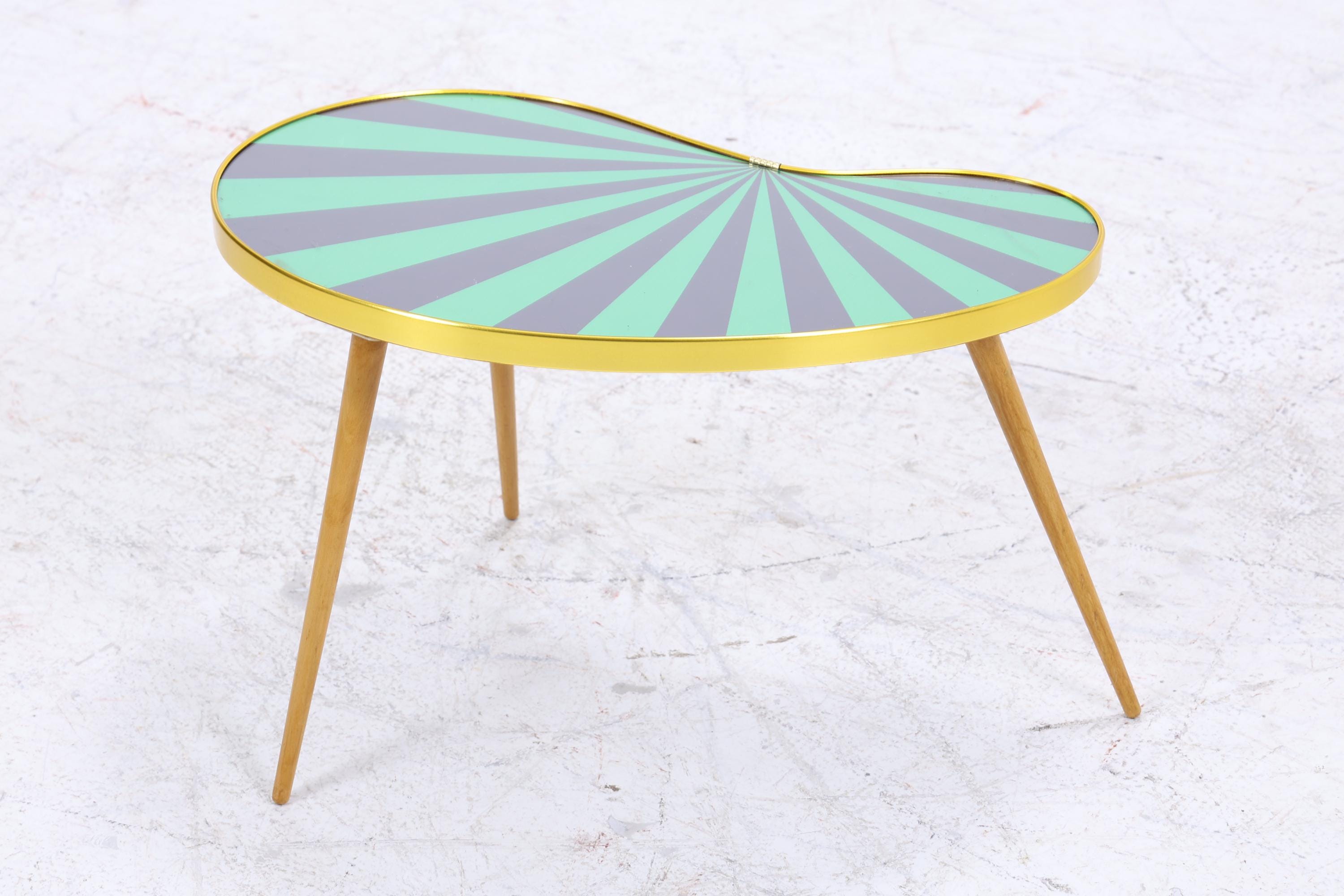 Vintage Nierentisch mit Muster | Mid Century Blumentisch | Beistelltische Schwarz Grün 60er Jahre