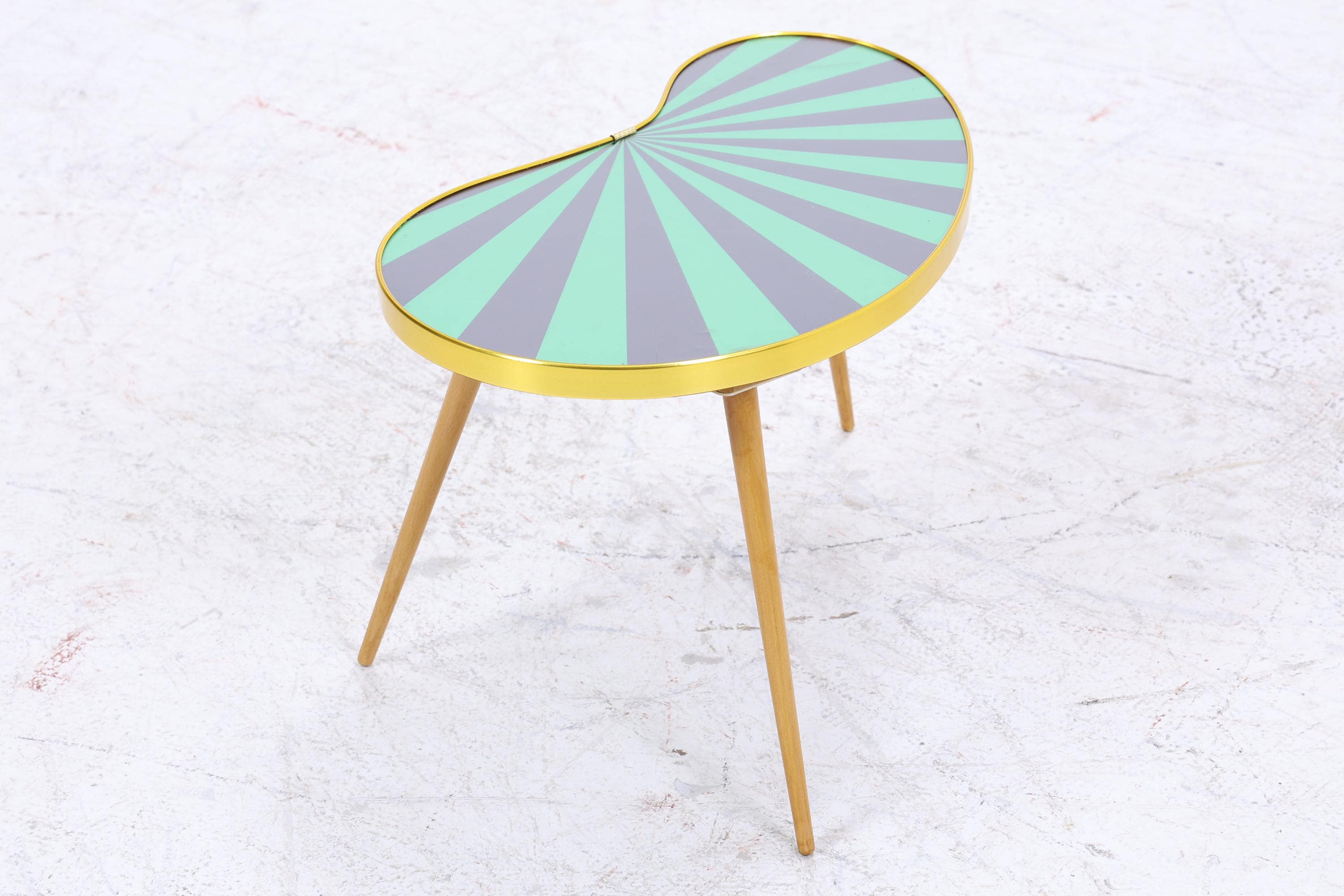 Vintage Nierentisch mit Muster | Mid Century Blumentisch | Beistelltische Schwarz Grün 60er Jahre