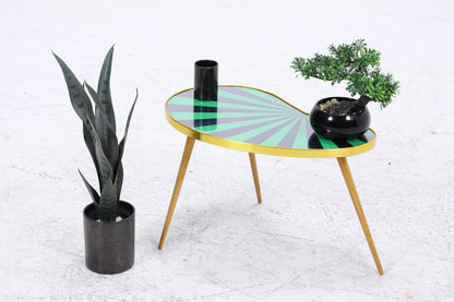 Vintage Nierentisch mit Muster | Mid Century Blumentisch | Beistelltische Schwarz Grün 60er Jahre