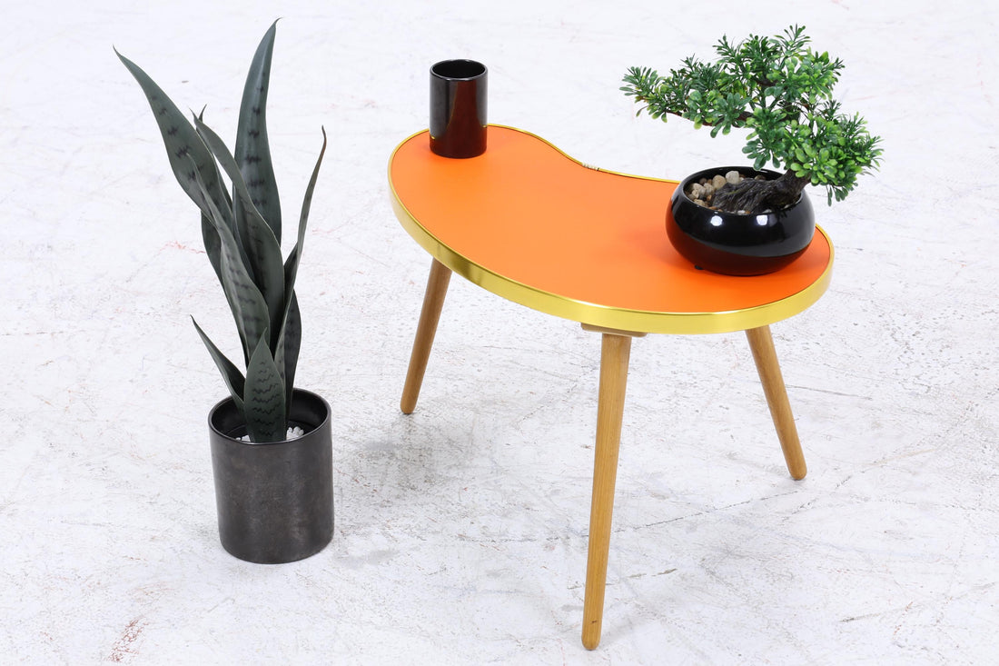 Vintage Nierentisch | Mid Century Blumentisch | Beistelltische Orange 60er Jahre