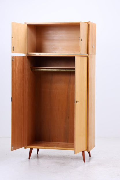 Wunderschöner Vintage Kleiderschrank | Mid Century Birke Wäscheschrank | 60er Jahre Schrank | mit Kleiderstange &amp; Fächern