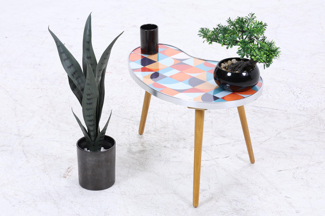 Vintage Nierentisch mit Muster | Mid Century Blumentisch | Beistelltische 60er Jahre