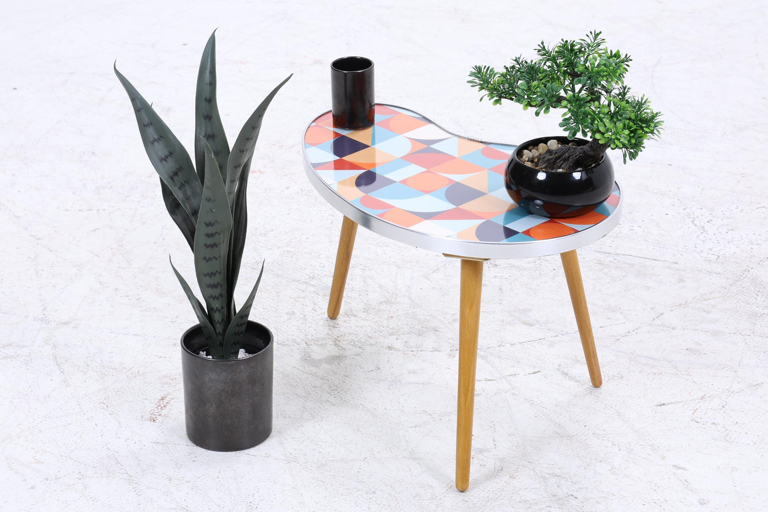 Vintage Nierentisch mit Muster | Mid Century Blumentisch | Beistelltische 60er Jahre