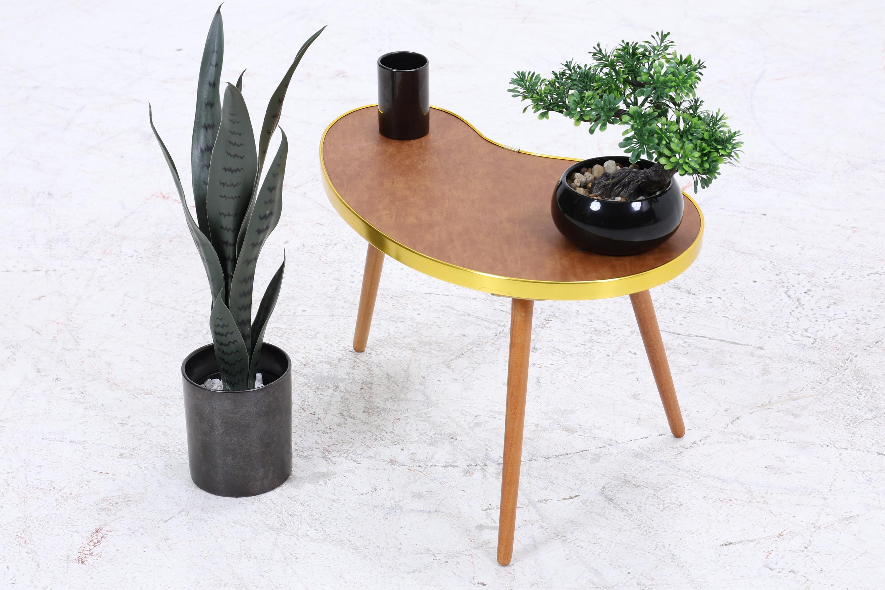 Vintage Nierentisch | Mid Century Blumentisch | Beistelltische Braun 60er Jahre