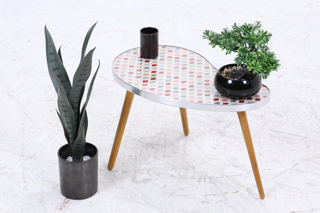 Vintage Nierentisch mit Muster | Mid Century Blumentisch | Beistelltische 60er Jahre