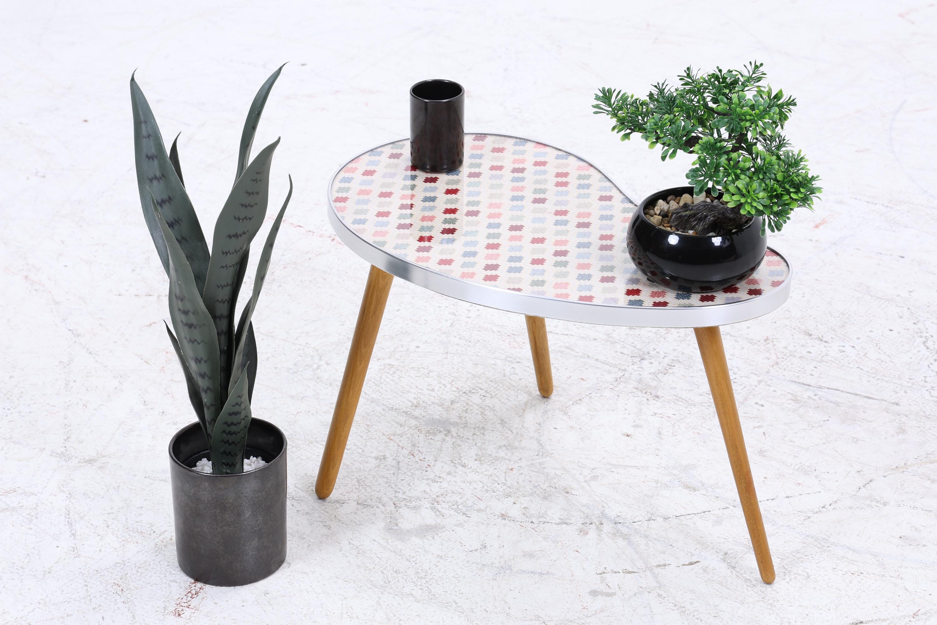 Vintage Nierentisch mit Muster | Mid Century Blumentisch | Beistelltische 60er Jahre