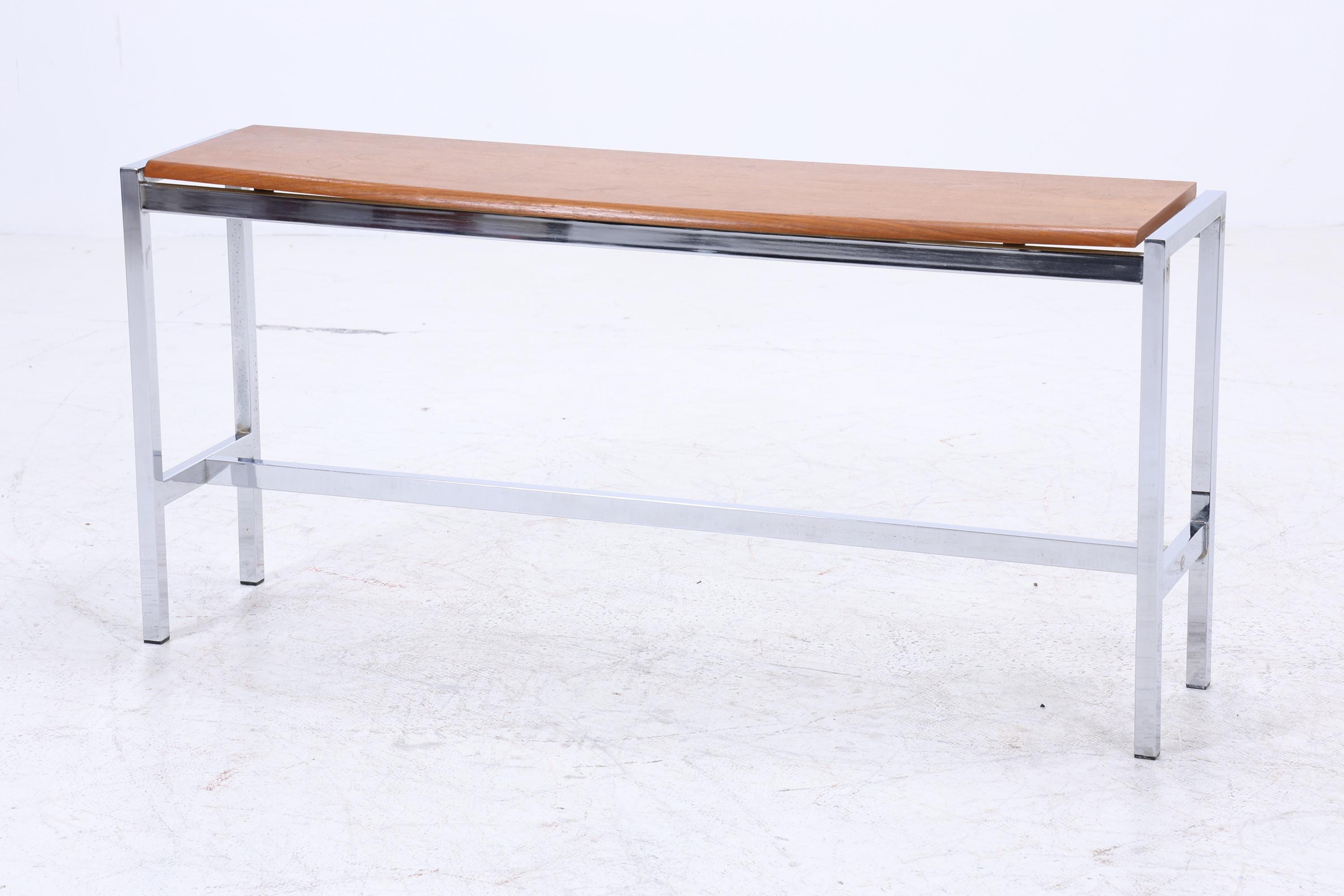 Wunderschöner Vintage Beistelltisch aus Teak &amp; Chrom | Mid Century Couchtisch Konsolentisch 60er Jahre Retro Wohnzimmer