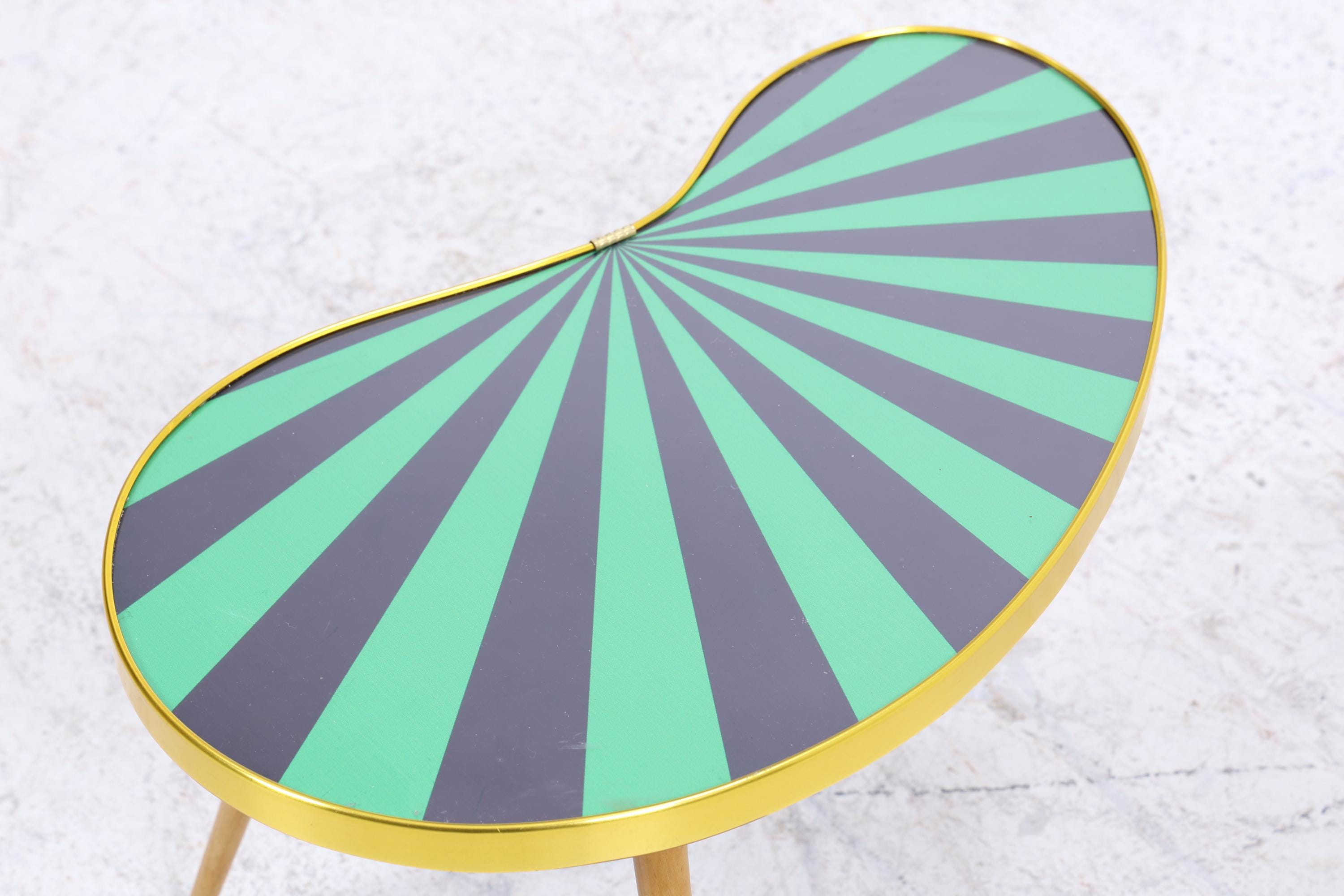 Vintage Nierentisch mit Muster | Mid Century Blumentisch | Beistelltische Schwarz Grün 60er Jahre