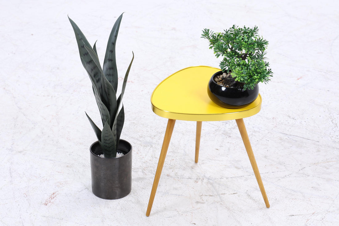 Vintage Blumentisch | Mid Century Nierentisch | Beistelltisch Gelb 60er Jahre