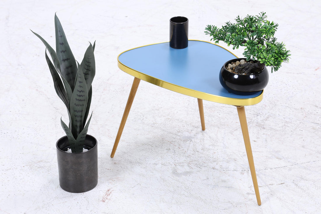 Vintage Blumentisch | Mid Century Nierentisch | Beistelltisch Blau 60er Jahre