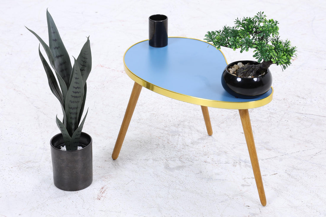 Vintage Nierentisch | Mid Century Blumentisch | Beistelltische Blau 60er Jahre