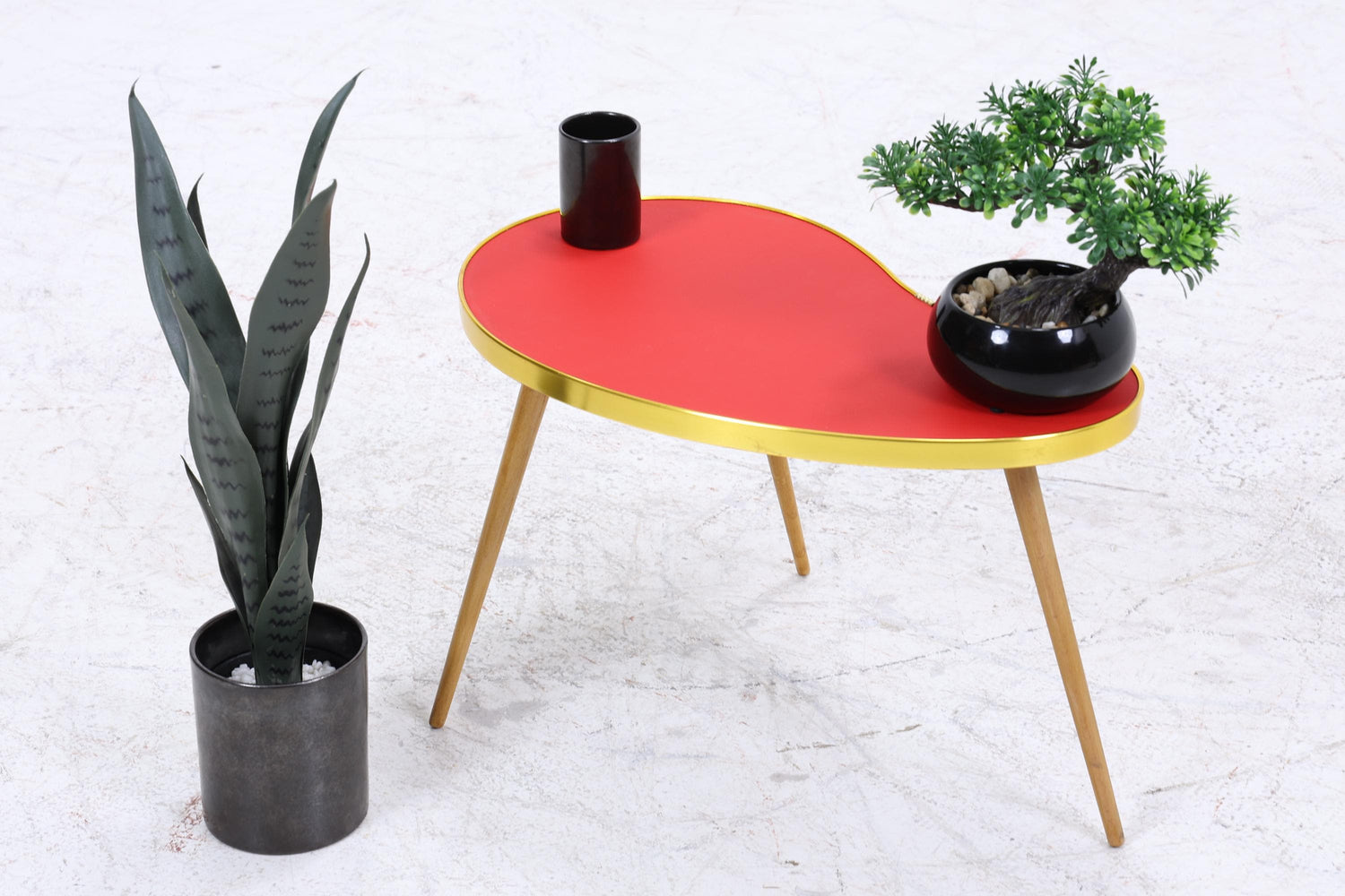 Vintage Nierentisch | Mid Century Blumentisch | Beistelltische Rot 60er Jahre