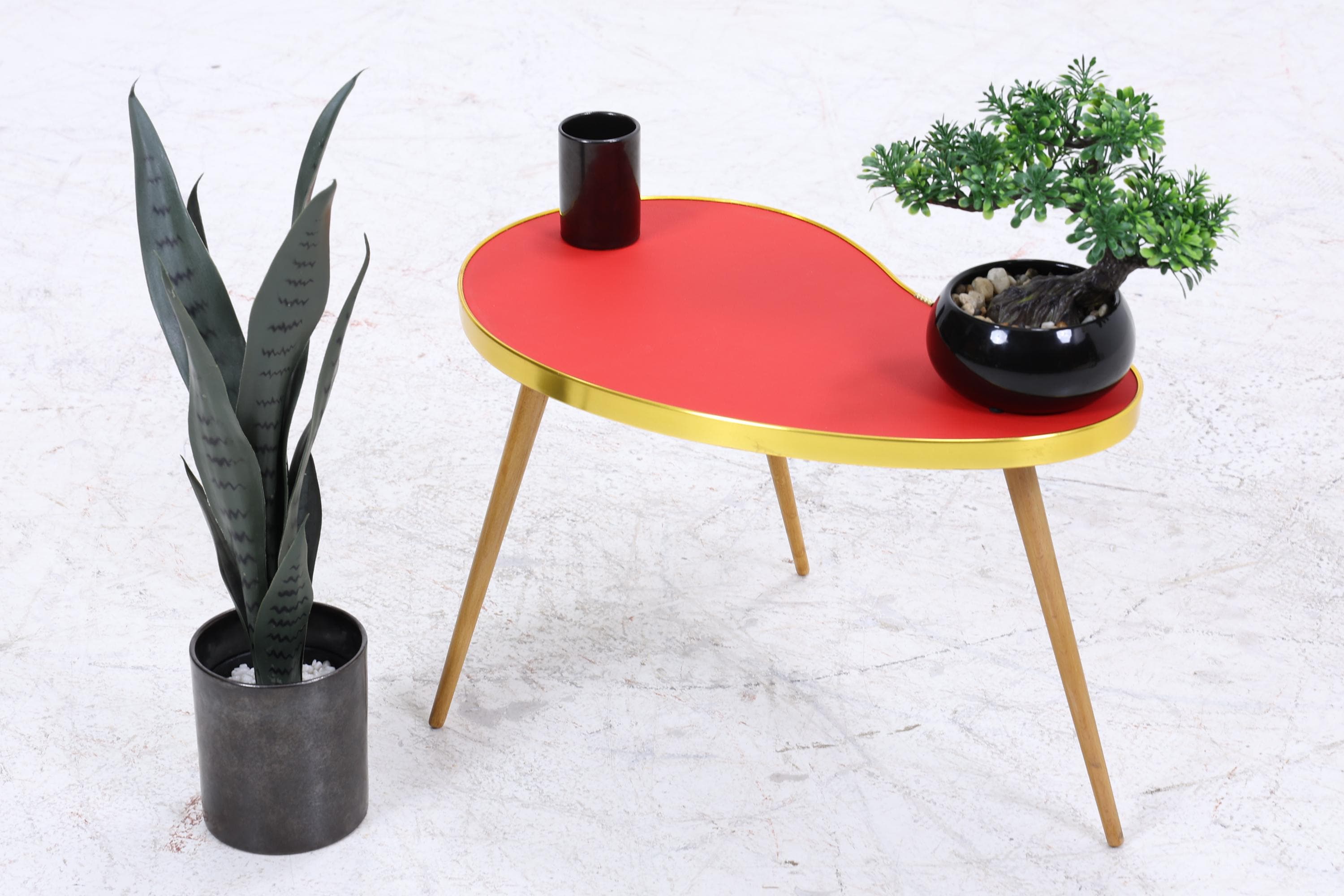 Vintage Nierentisch | Mid Century Blumentisch | Beistelltische Rot 60er Jahre