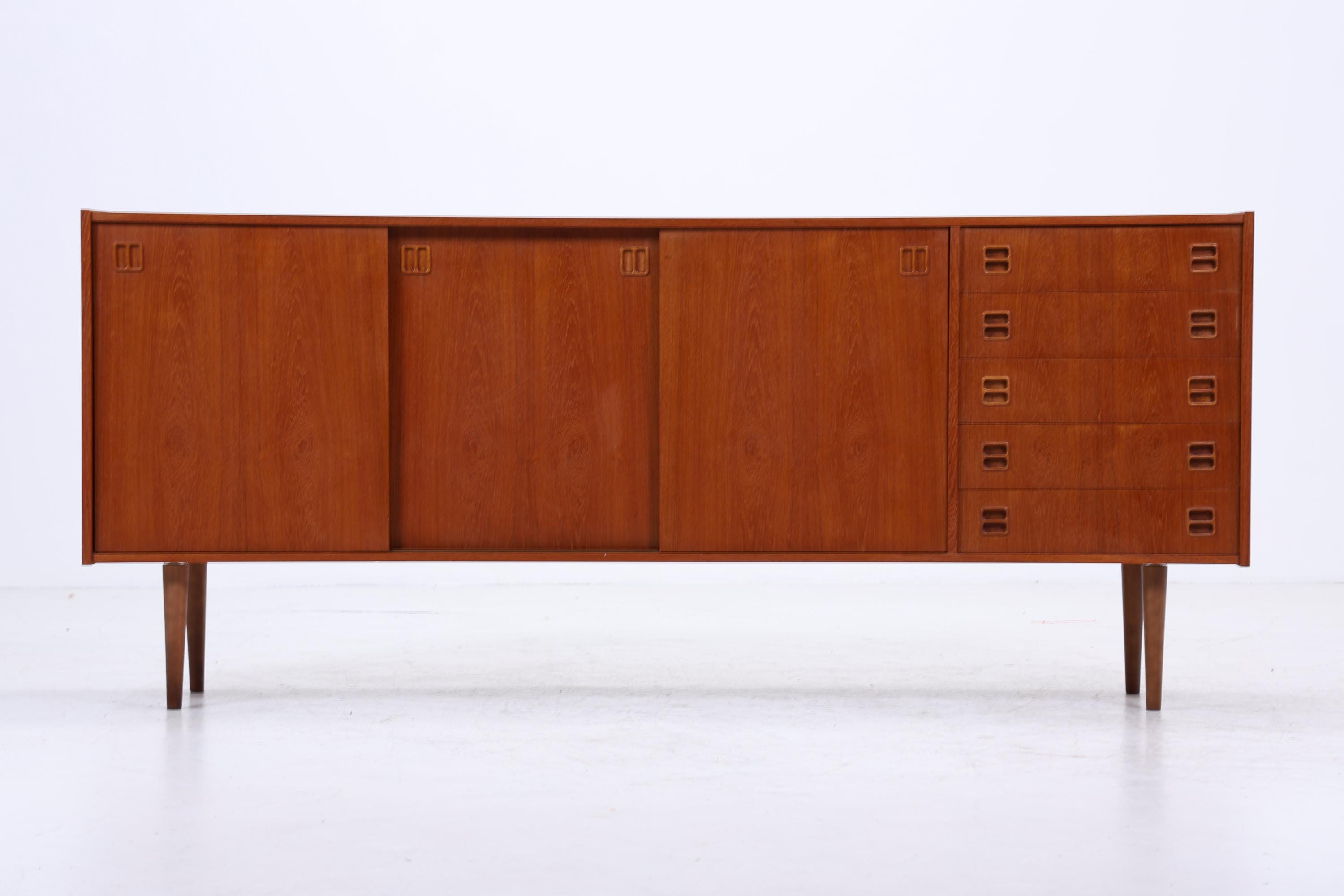 Vintage Teak Sideboard 60er Jahre | Danish Design Mid Century Anrichte mit Schubladen &amp; Fächern Retro Holz Aufbewahrung