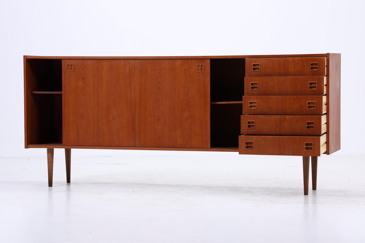 Vintage Teak Sideboard 60er Jahre | Danish Design Mid Century Anrichte mit Schubladen &amp; Fächern Retro Holz Aufbewahrung