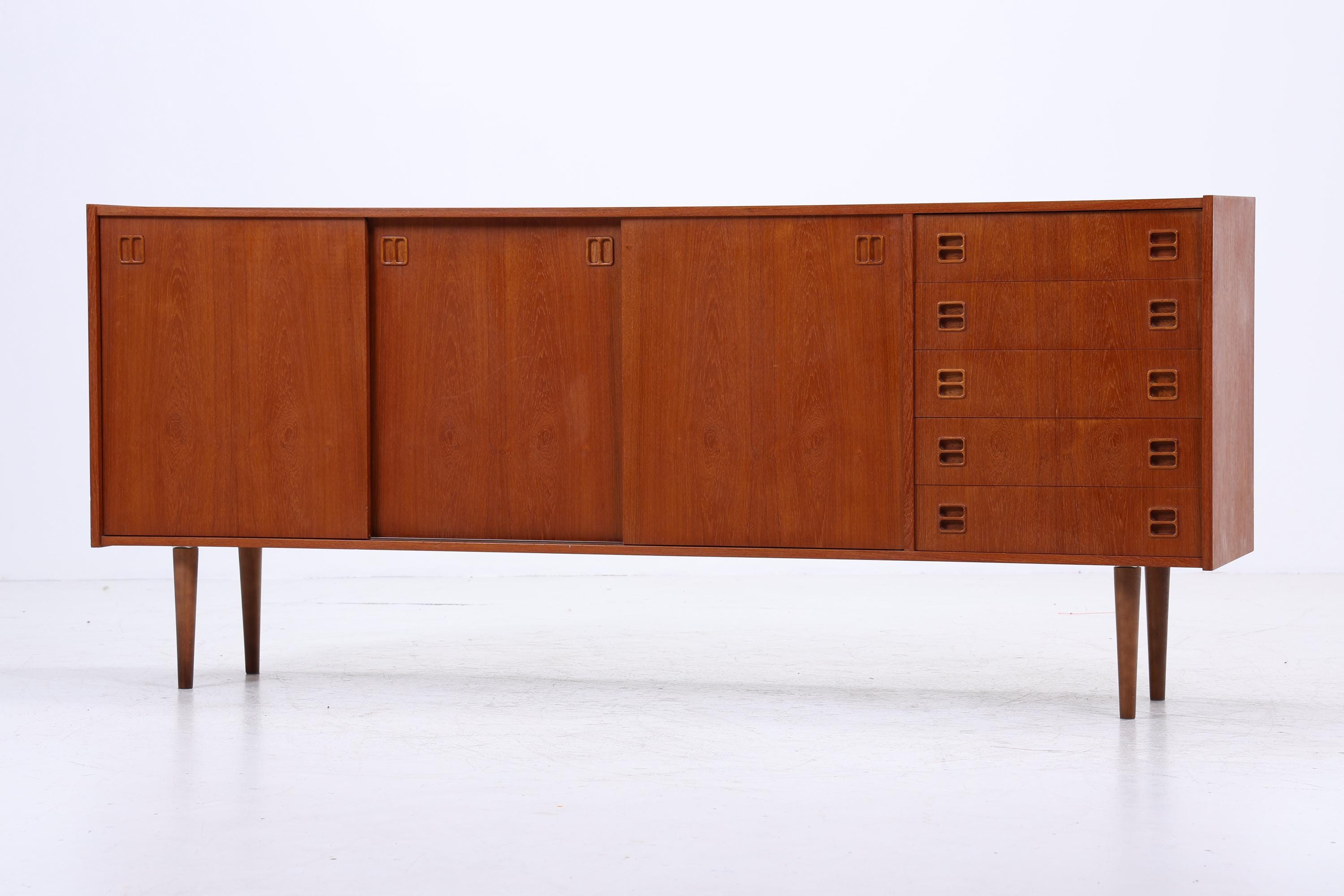 Vintage Teak Sideboard 60er Jahre | Danish Design Mid Century Anrichte mit Schubladen &amp; Fächern Retro Holz Aufbewahrung