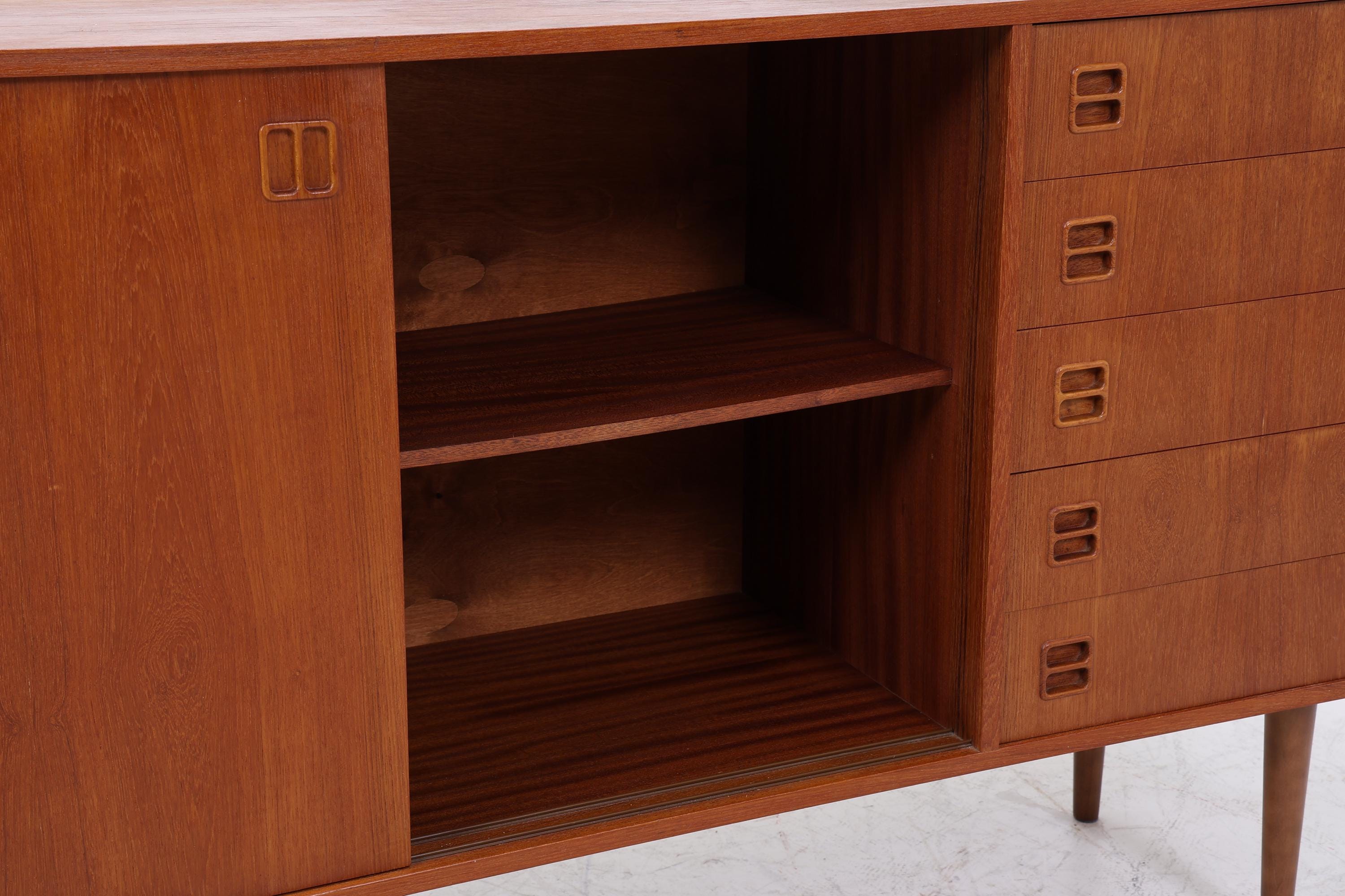 Vintage Teak Sideboard 60er Jahre | Danish Design Mid Century Anrichte mit Schubladen &amp; Fächern Retro Holz Aufbewahrung