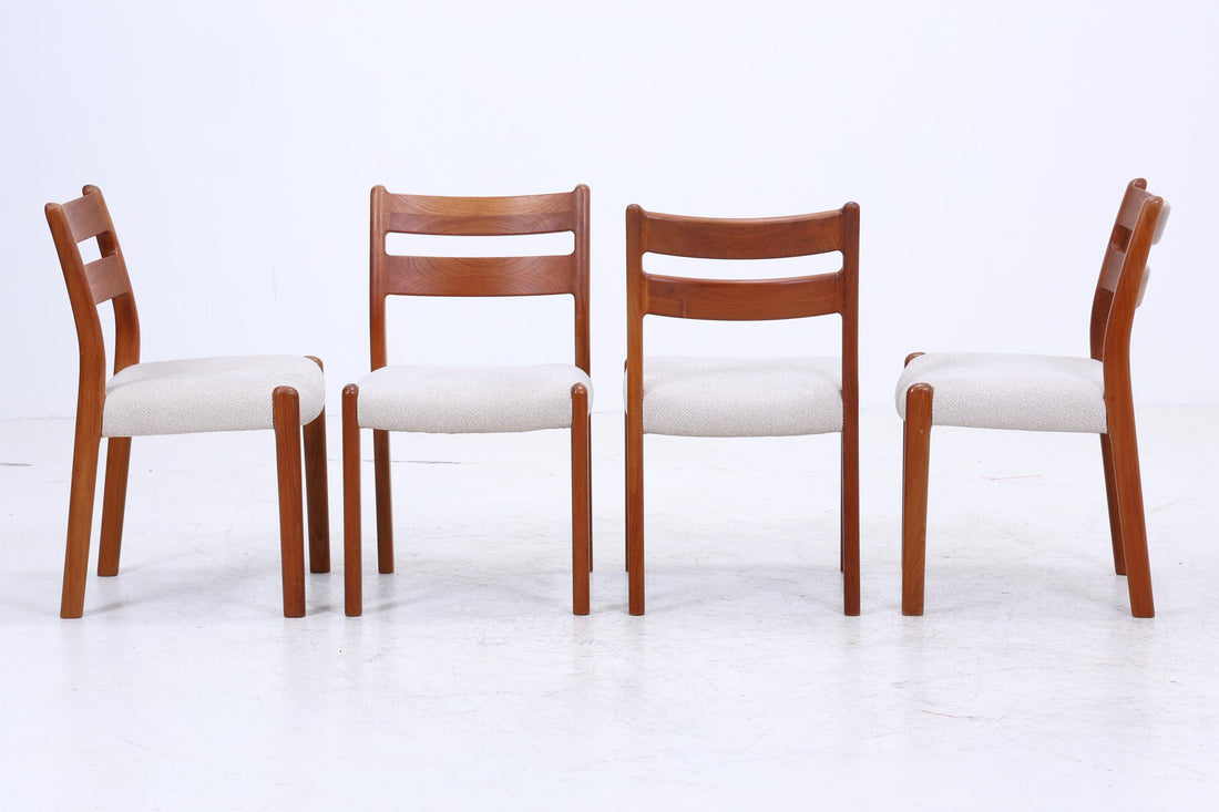 4er Set Teak Stühle von EMC Møbler | Mid Century Danish Design Stoff Stuhl | Vintage Designer