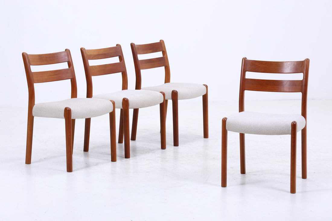 4er Set Teak Stühle von EMC Møbler | Mid Century Danish Design Stoff Stuhl | Vintage Designer