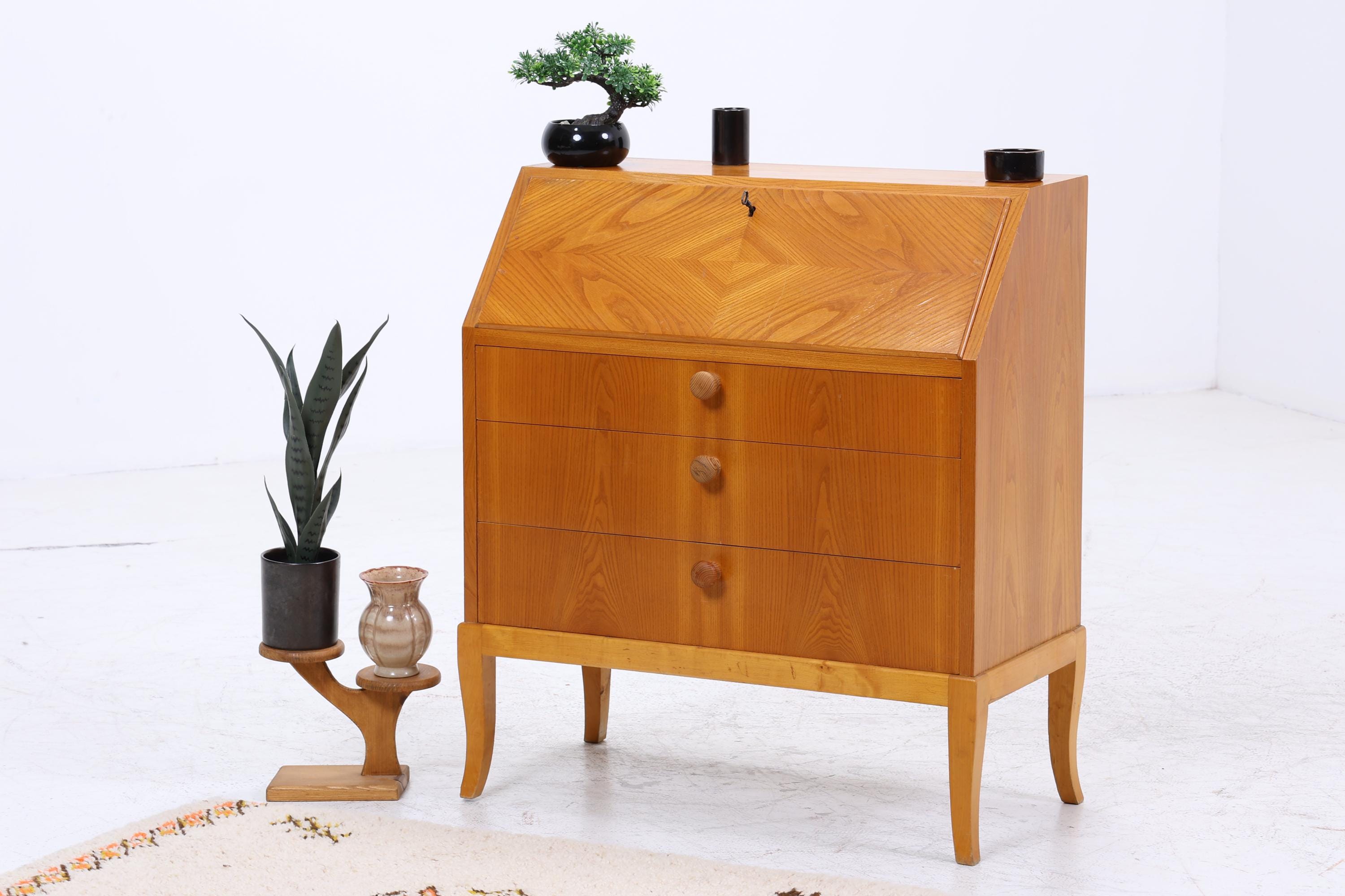 Vintage Sekretär 60er Jahre | Mid Century Schreibtisch Schrank Arbeitstisch Retro Holz Aufbewahrung