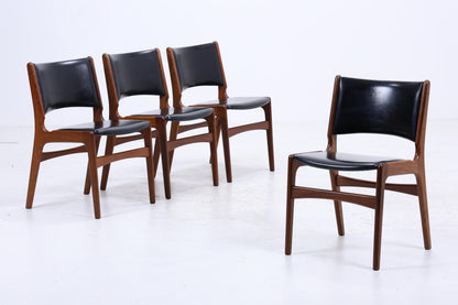 4er Set Teak Stühle von Erik Buch &quot;Modell 89&quot; | Mid Century Danish Design Leder Optik Stuhl | Vintage Designer