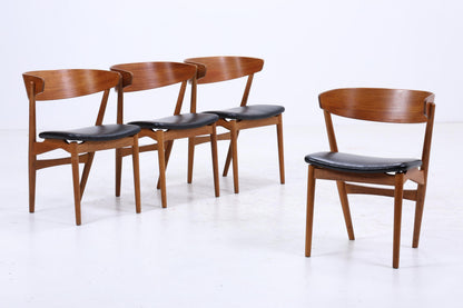 4er Set Teak Stühle von Helge Sibast "Modell 7" | Mid Century Danish Design Leder Stuhl | Vintage Designer