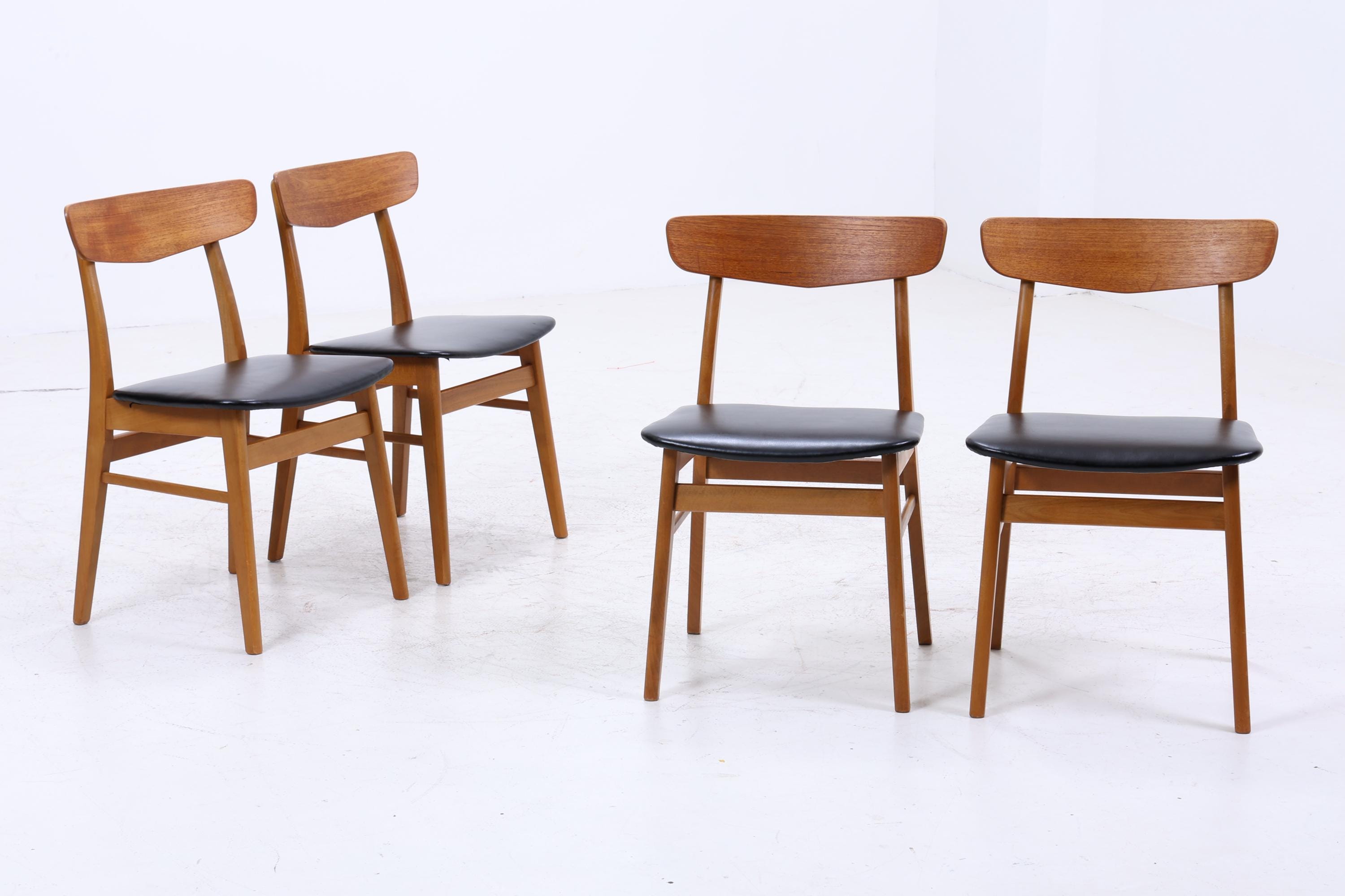 4er Set Teak Stühle von Farstrup Møbler | Mid Century Danish Design Leder Stuhl | Vintage Designer