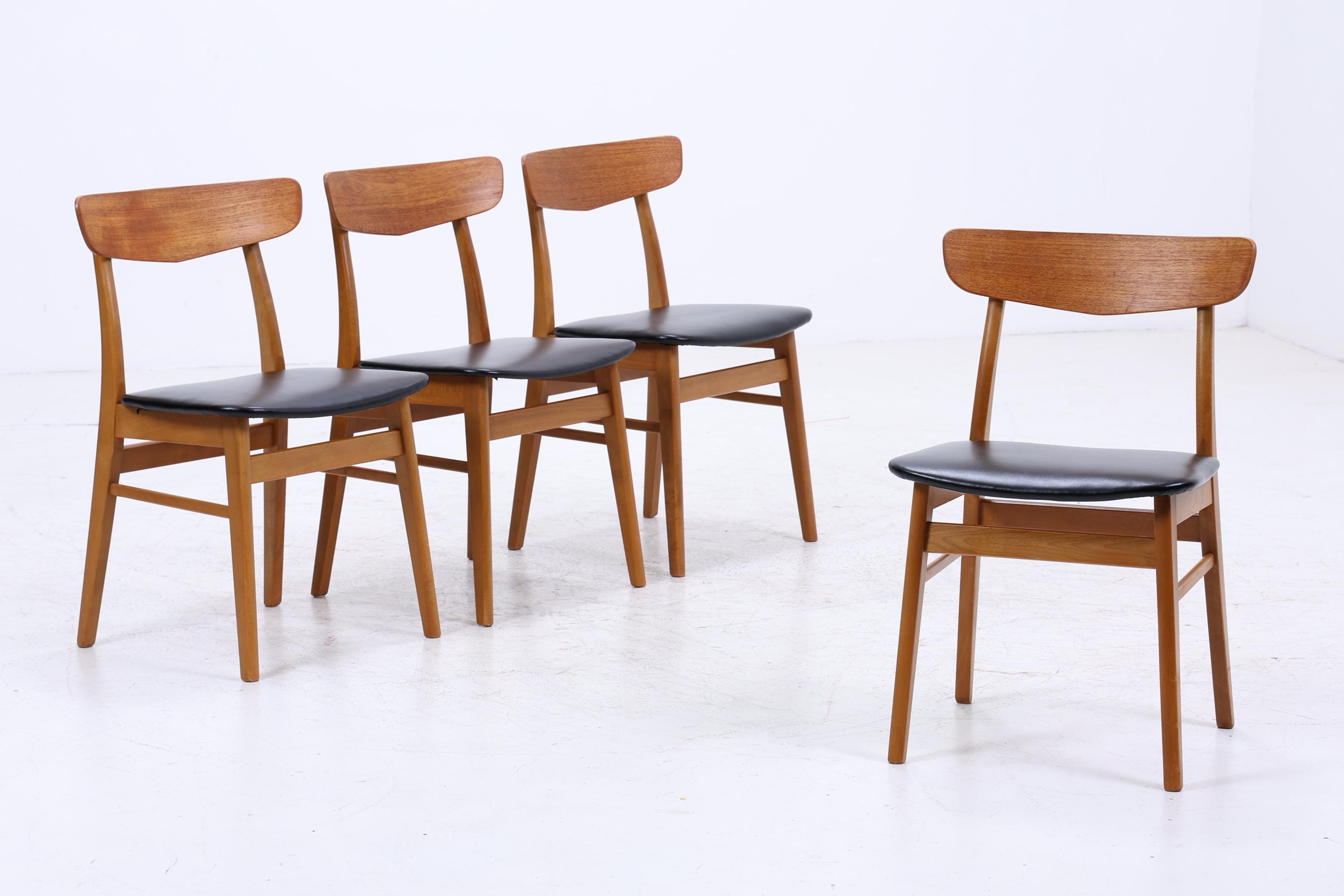 4er Set Teak Stühle von Farstrup Møbler | Mid Century Danish Design Leder Stuhl | Vintage Designer