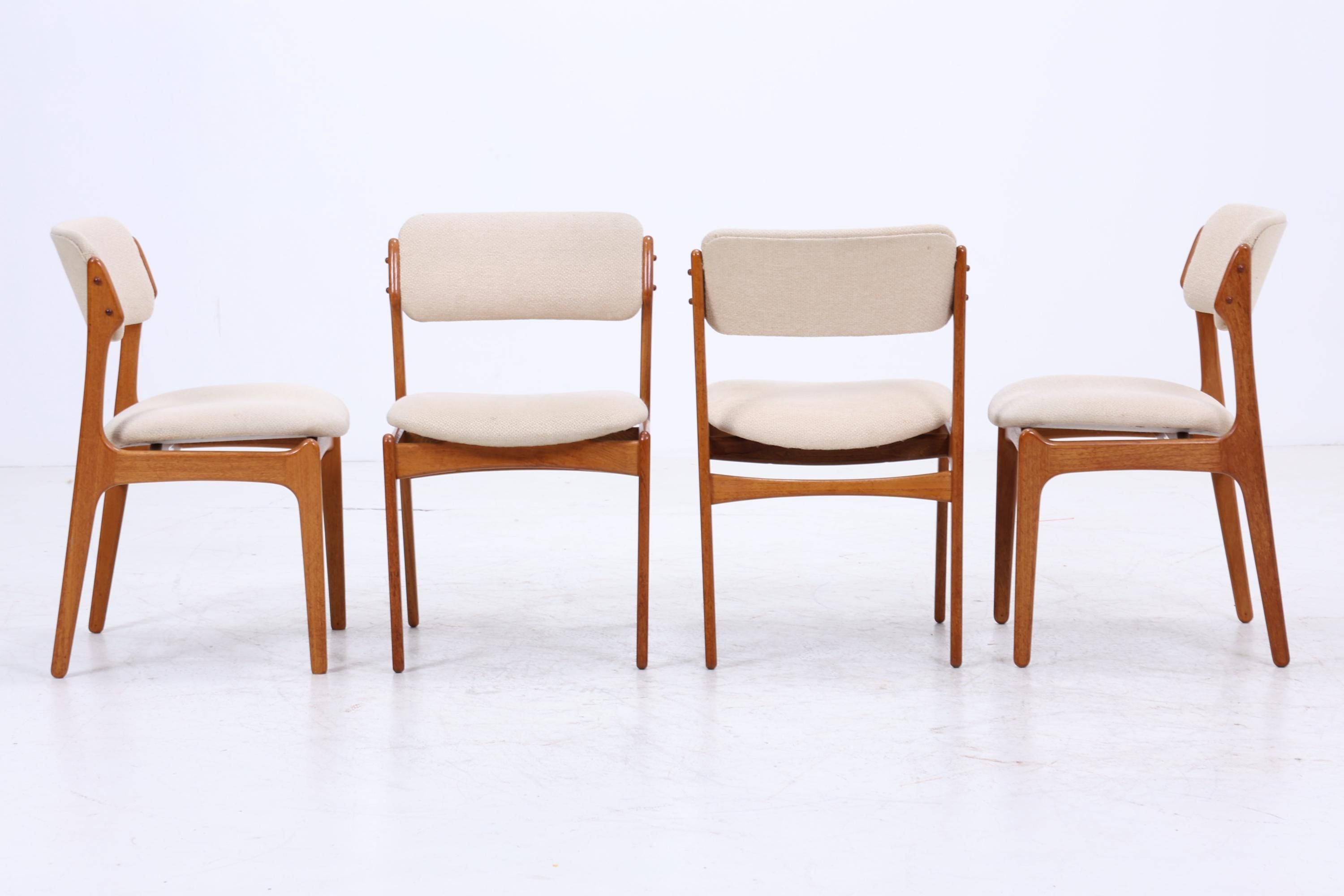 4er Set Teak Stühle von Erik Buch "Modell 49" für OD Møbler | Mid Century Danish Design Stoff Stuhl | Vintage Designer