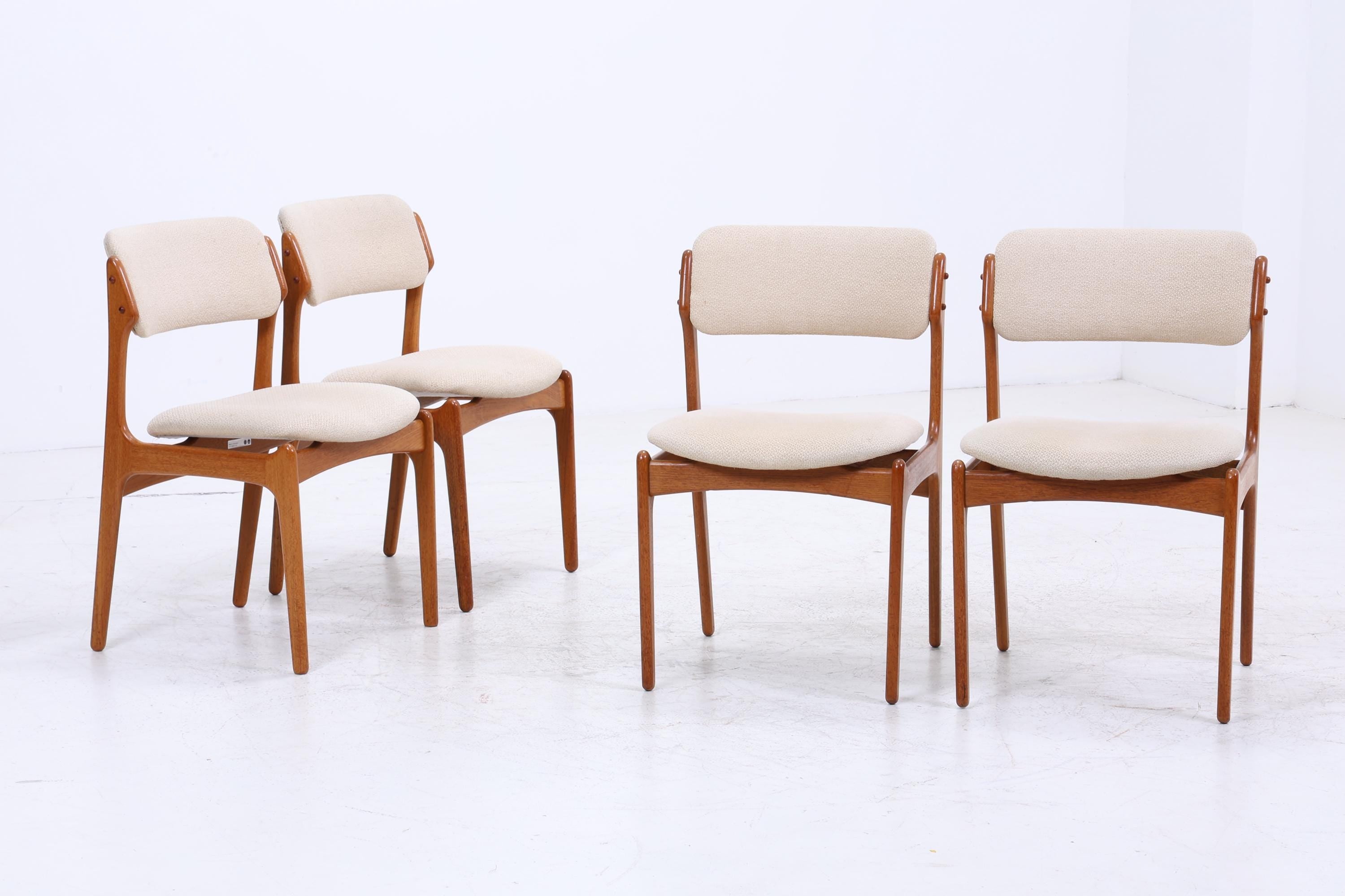 4er Set Teak Stühle von Erik Buch "Modell 49" für OD Møbler | Mid Century Danish Design Stoff Stuhl | Vintage Designer