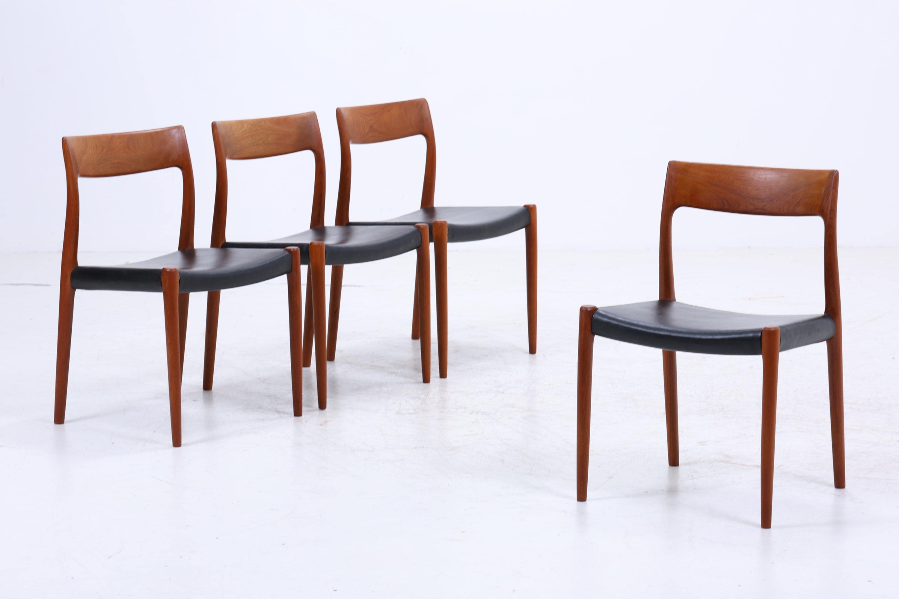 4er Set Teak Stühle von Niels Otto Møller für JL Møllers | Mid Century Danish Design Leder Stuhl | Vintage Designer