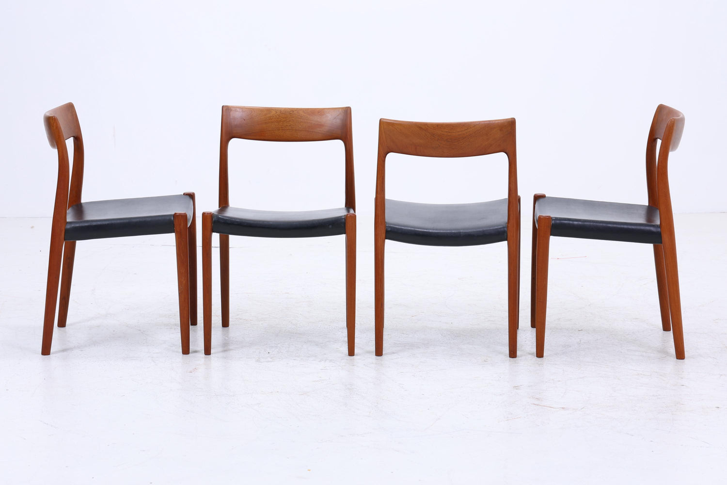 4er Set Teak Stühle von Niels Otto Møller für JL Møllers | Mid Century Danish Design Leder Stuhl | Vintage Designer