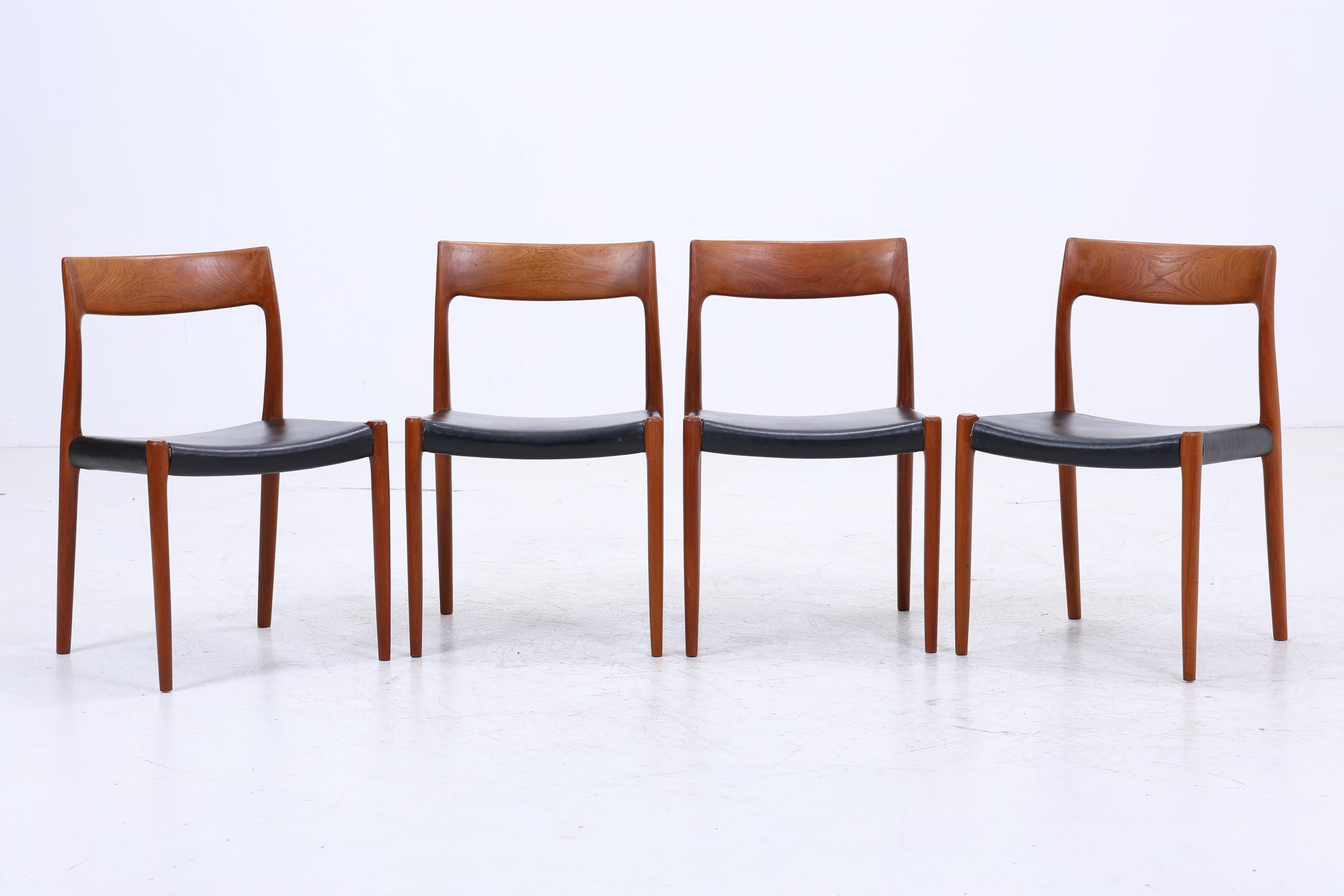 4er Set Teak Stühle von Niels Otto Møller für JL Møllers | Mid Century Danish Design Leder Stuhl | Vintage Designer