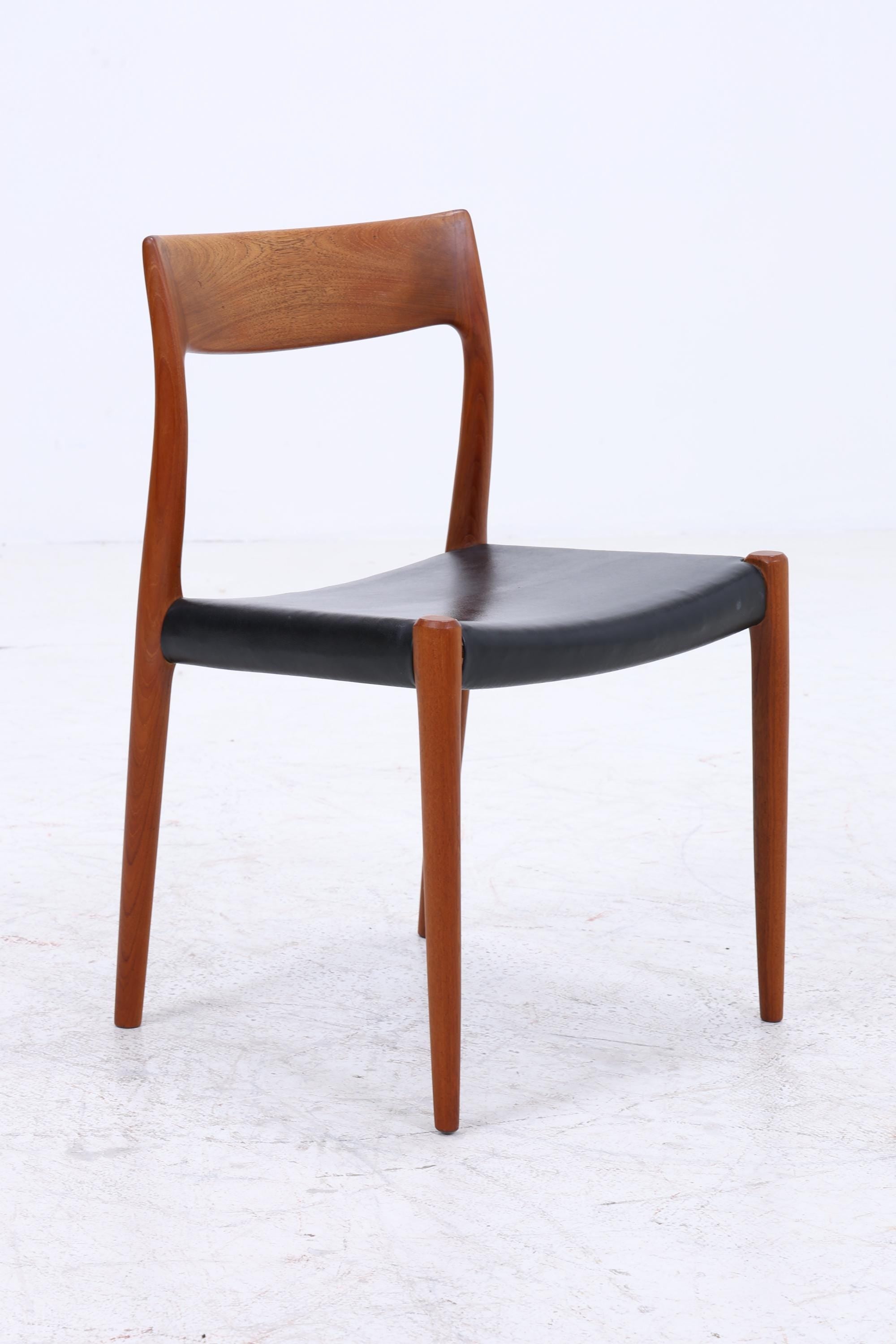 4er Set Teak Stühle von Niels Otto Møller für JL Møllers | Mid Century Danish Design Leder Stuhl | Vintage Designer