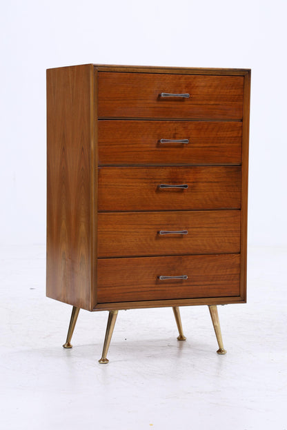 Vintage Schubladen Kommode | Mid Century Schubladen Schmale Aufbewahrung Holz Gold Füße