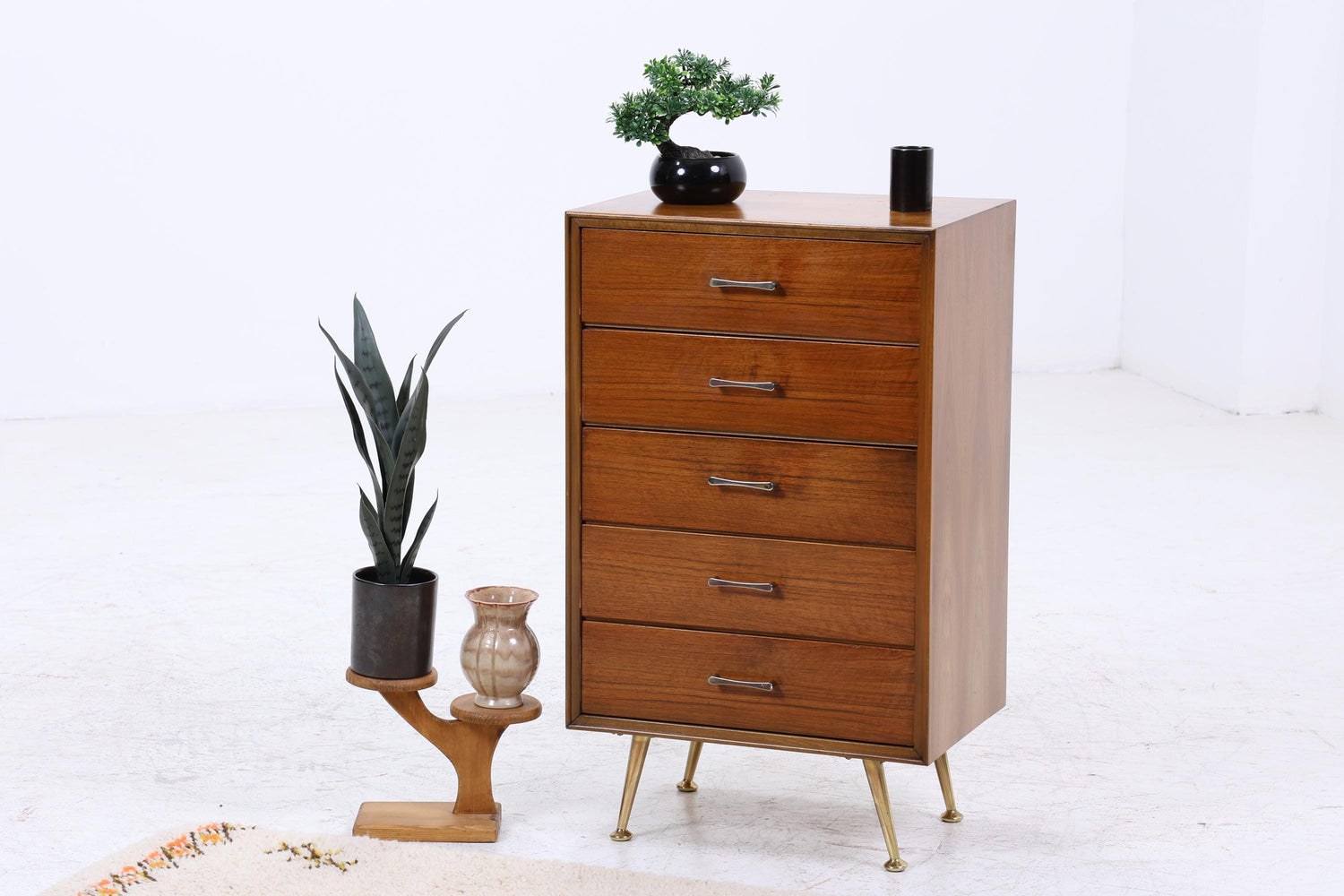 Vintage Schubladen Kommode | Mid Century Schubladen Schmale Aufbewahrung Holz Gold Füße