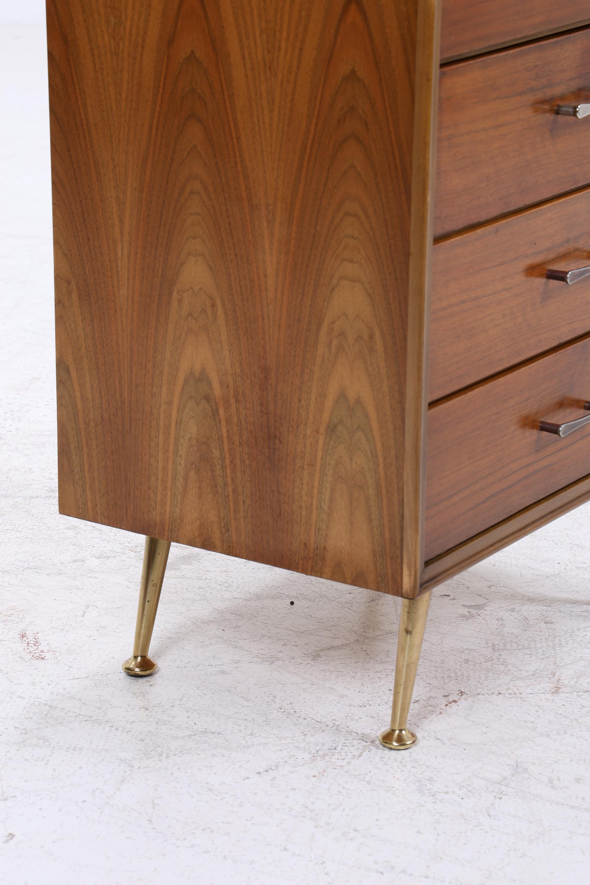 Vintage Schubladen Kommode | Mid Century Schubladen Schmale Aufbewahrung Holz Gold Füße