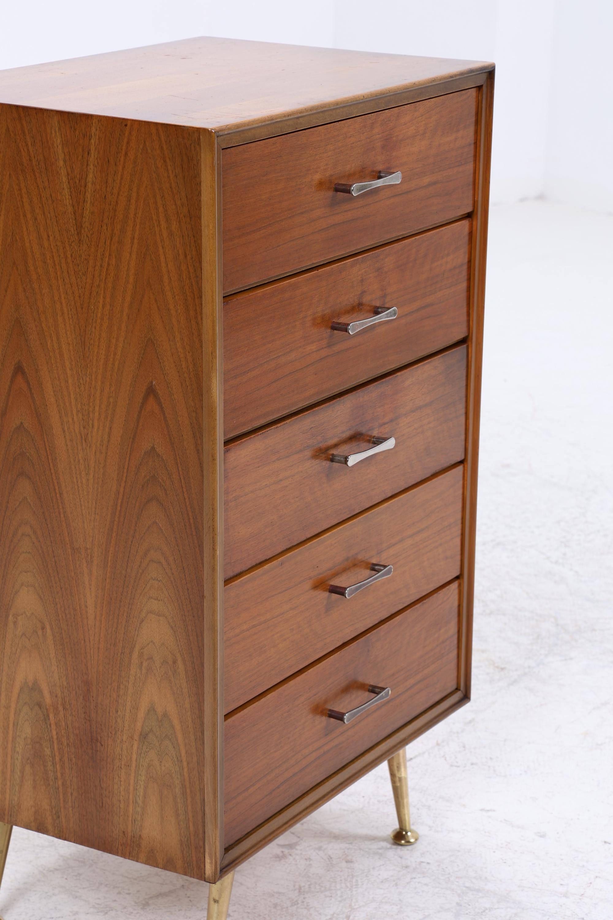 Vintage Schubladen Kommode | Mid Century Schubladen Schmale Aufbewahrung Holz Gold Füße