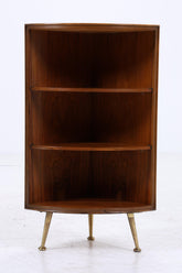 Mid Century Eckregal aus Holz mit Messingfüßen | Vintage Regal 60er Jahre