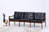 Mid Century Ledersofa von Illum Wikkelsø für Niels Eilersen / Musterring | Teak Sofa 60er Jahre