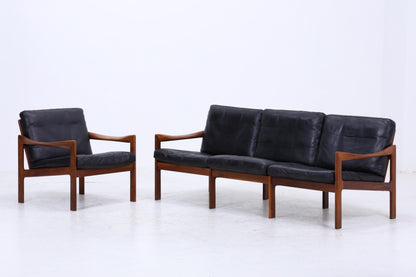 Mid Century Ledersofa von Illum Wikkelsø für Niels Eilersen / Musterring | Teak Sofa 60er Jahre