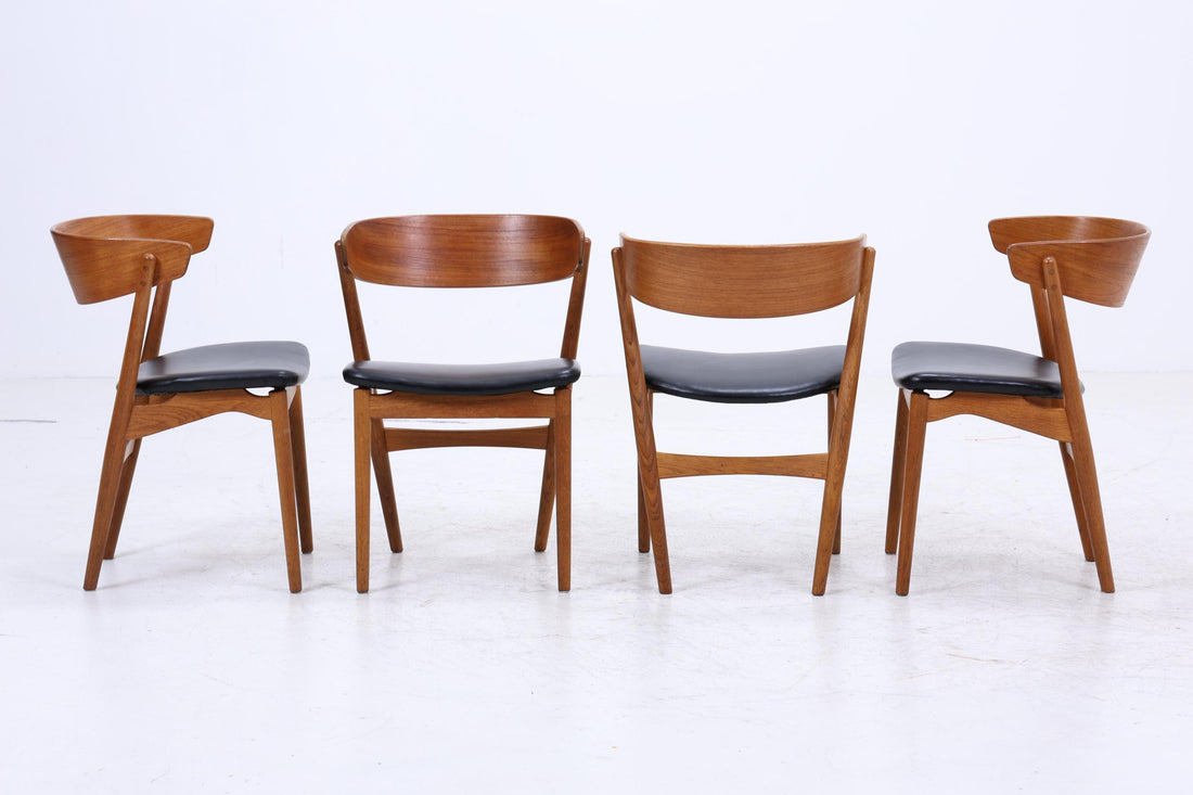 4er Set Teak Stühle von Helge Sibast "Modell 7" | Mid Century Danish Design Leder Stuhl | Vintage Designer