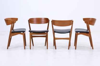 4er Set Teak Stühle von Helge Sibast "Modell 7" | Mid Century Danish Design Leder Stuhl | Vintage Designer