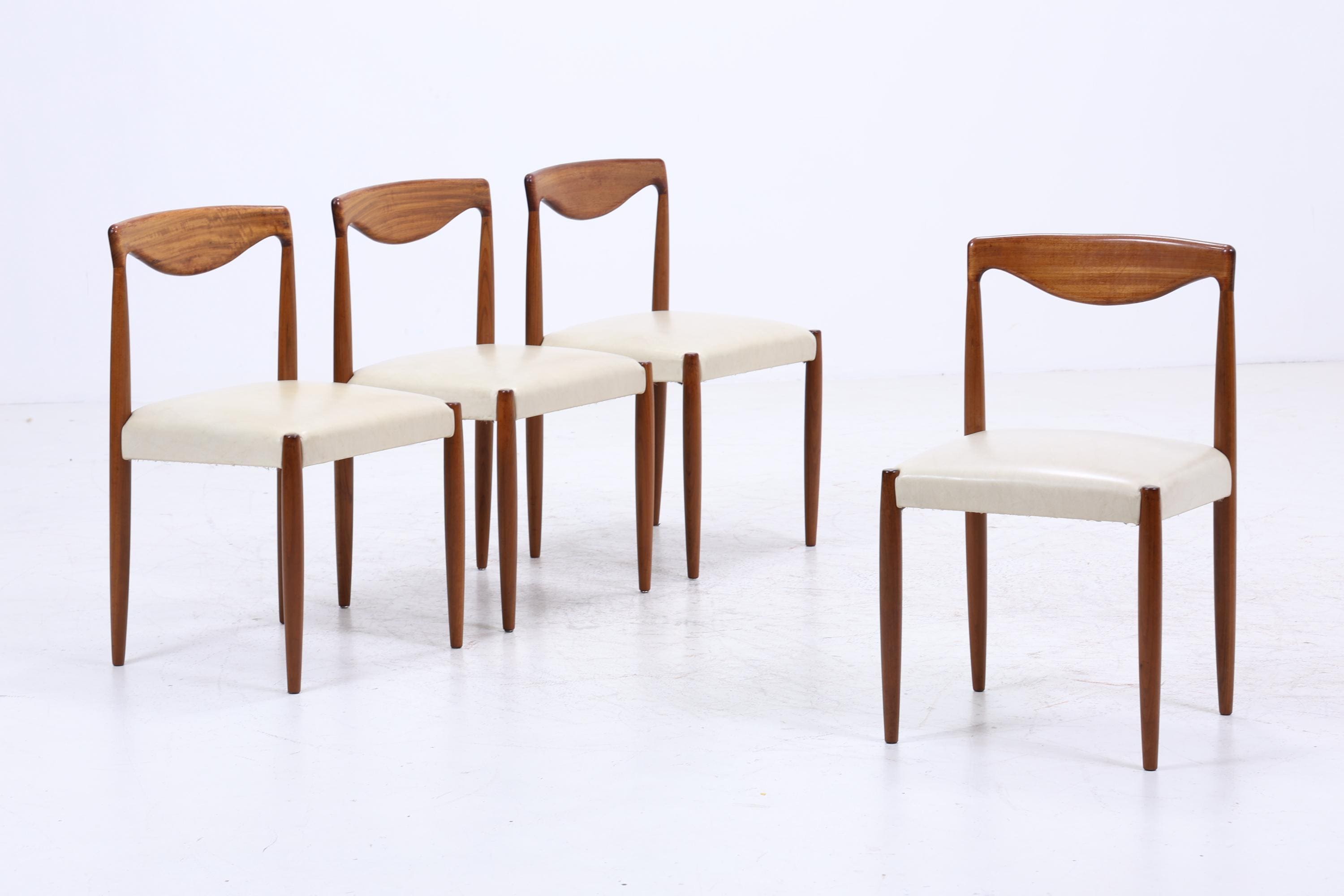 4er Set Teak Stühle Bambi Serie von Rolf Rastad &amp; Adolf Relling für Gustav Bahus | Mid Century Danish Design Leder Stuhl | Vintage Designer