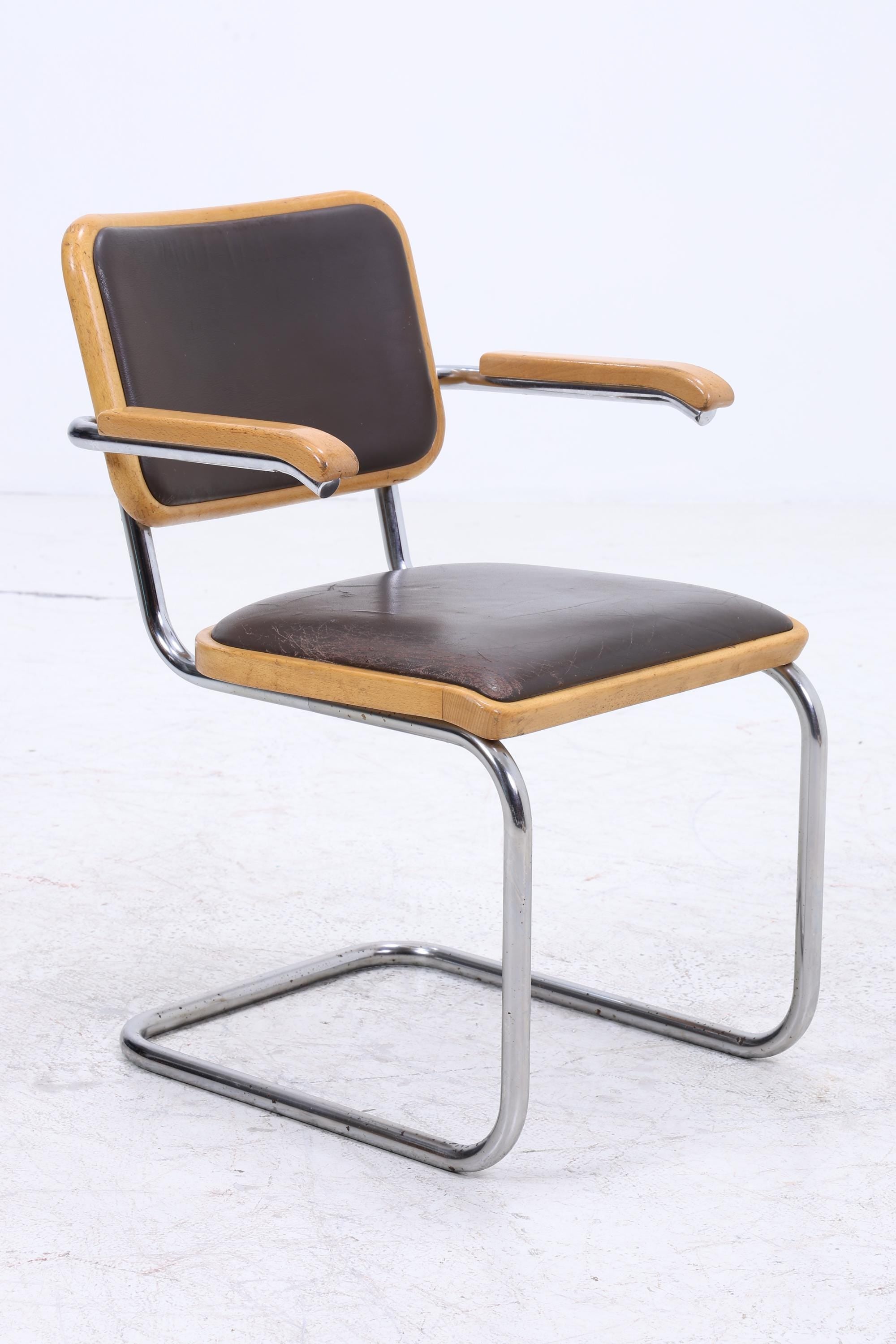 S64 Freischwinger von Marcel Breuer für Thonet | Bauhaus Stuhl Leder Schreibtischstuhl