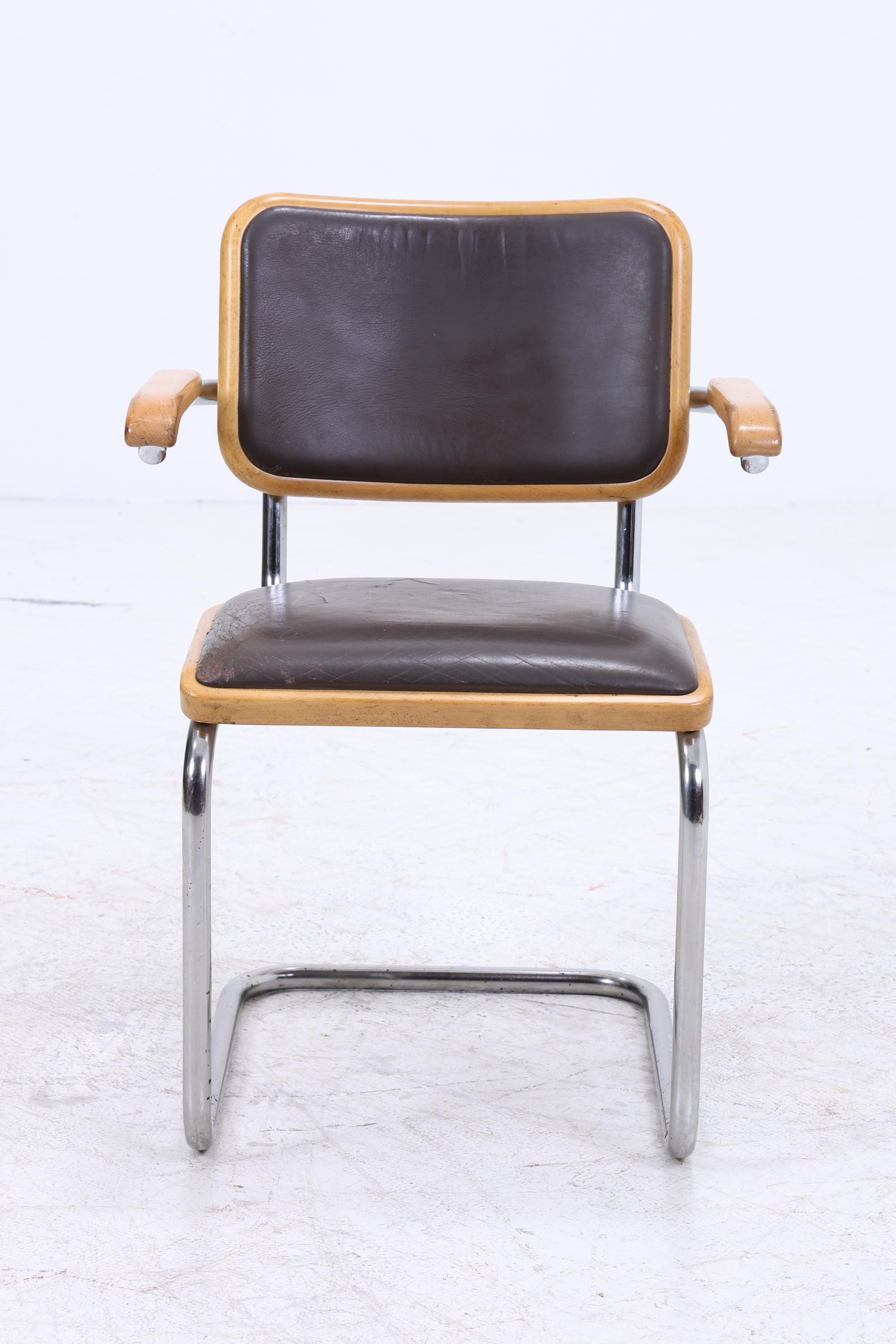 S64 Freischwinger von Marcel Breuer für Thonet | Bauhaus Stuhl Leder Schreibtischstuhl