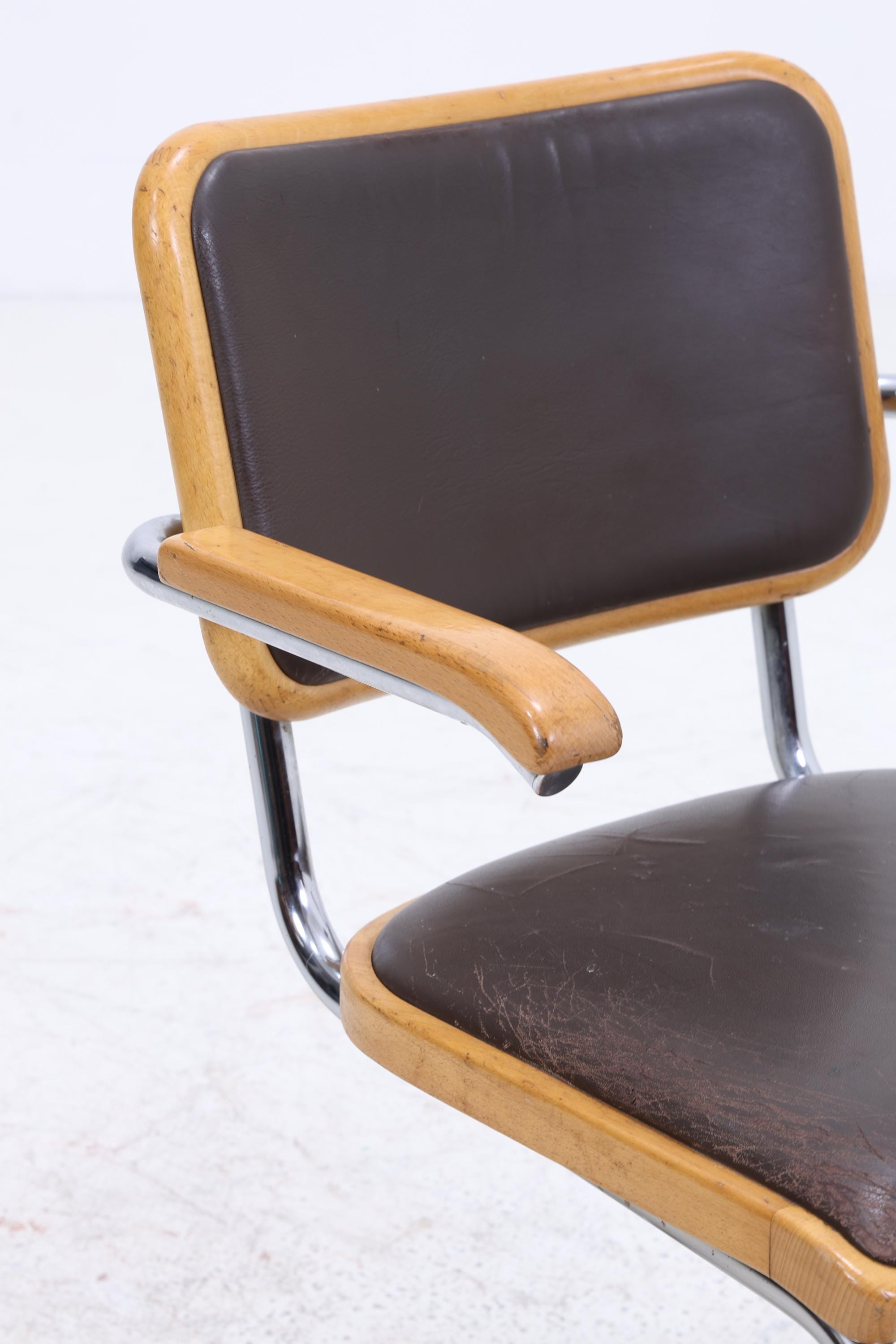 S64 Freischwinger von Marcel Breuer für Thonet | Bauhaus Stuhl Leder Schreibtischstuhl