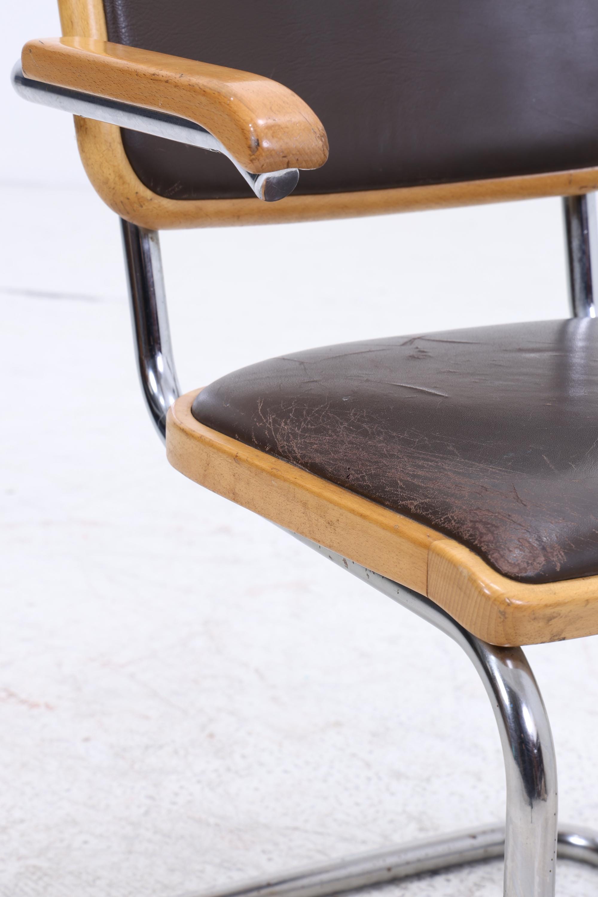 S64 Freischwinger von Marcel Breuer für Thonet | Bauhaus Stuhl Leder Schreibtischstuhl