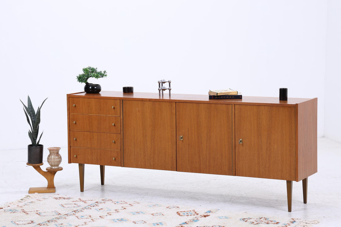 Vintage Sideboard aus Nussbaum | Mid Century Lowboard mit Schubladen &amp; Türen | 60er Jahre Design