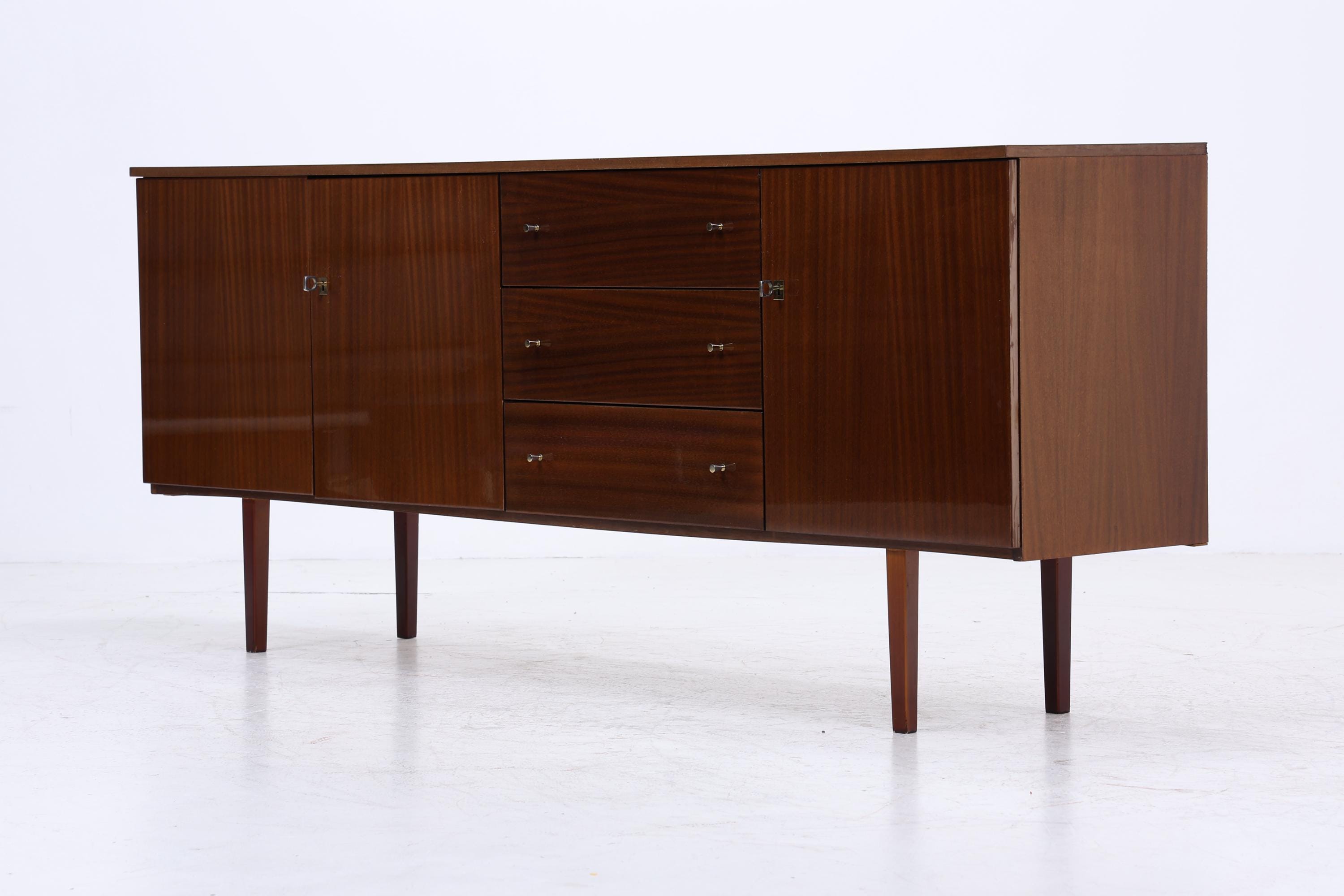 Vintage Hochglanz Sideboard 60er Jahre | Mid Century Anrichte mit Schubladen &amp; Fächern Aufbewahrung